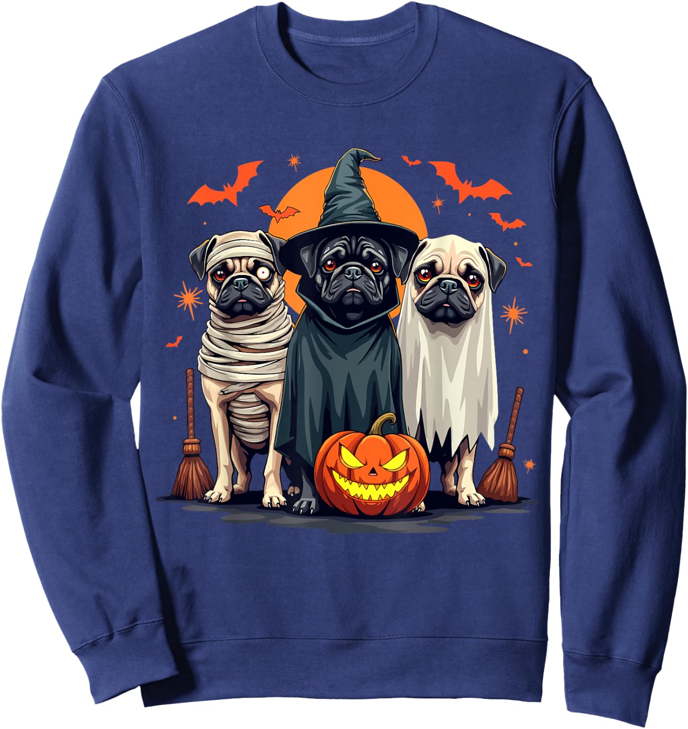 Pug Halloween Costume Mummy Witch Ghost Dog Lover Sweatshirt - Sweatshirt | Navy
