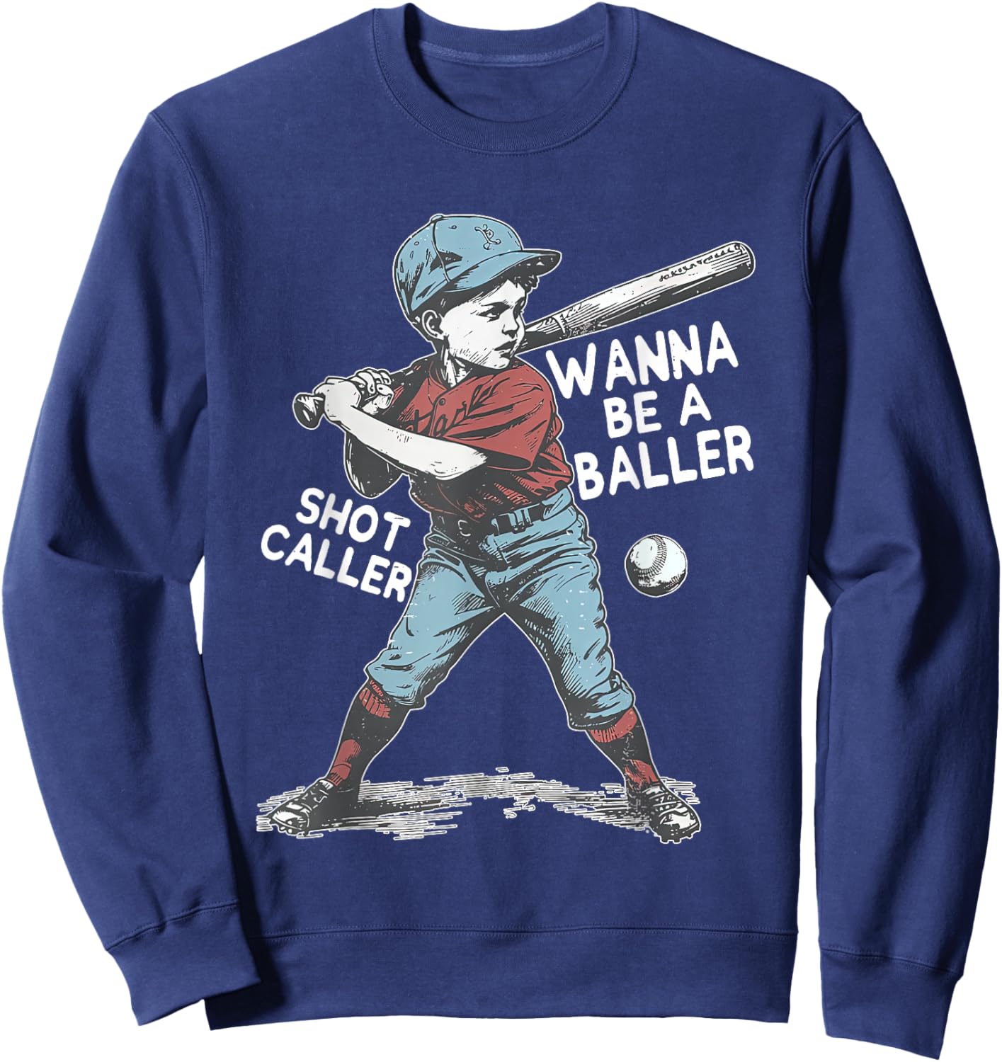 Wanna be a baller shot caller Retro baseball Vintage Boy Kid Sweatshirt - Sweatshirt | Navy