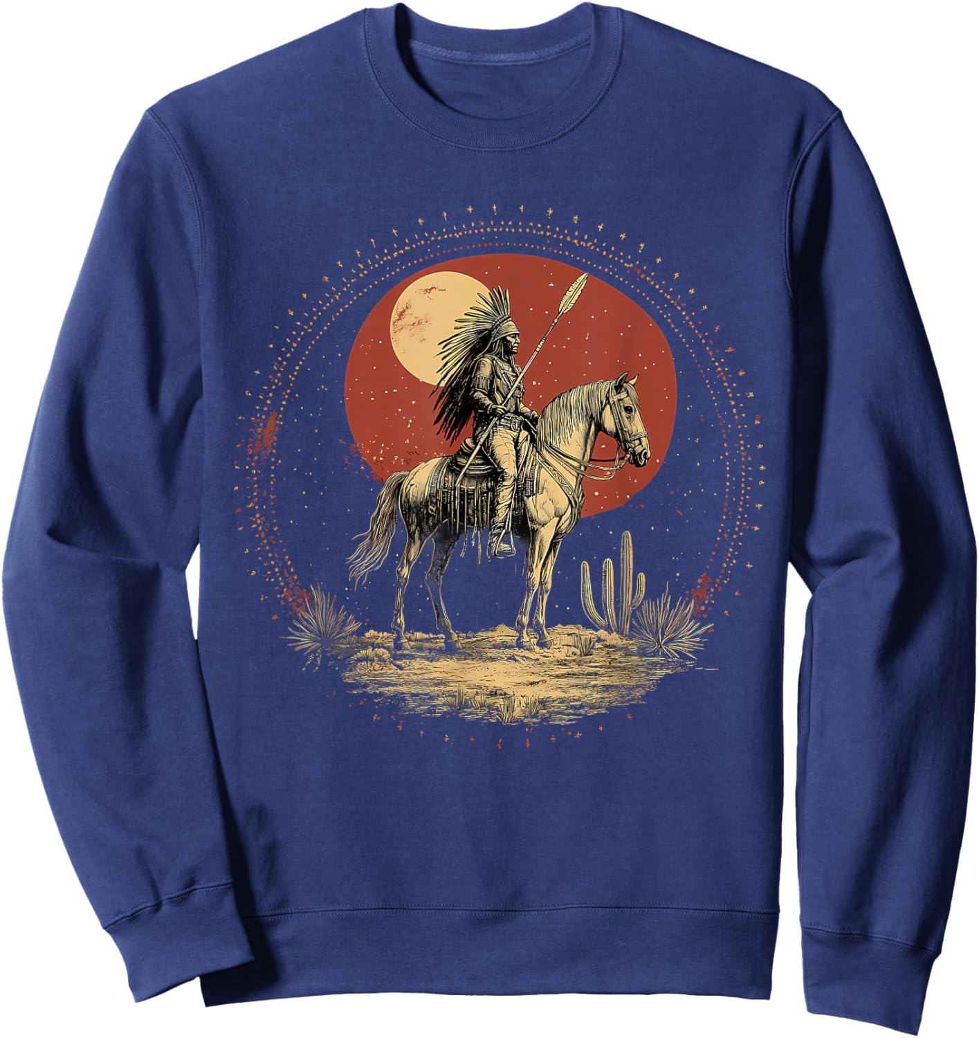 Indian Chief Feather Headdress Horse Native American Pride Sweatshirt - Sweatshirt | Navy