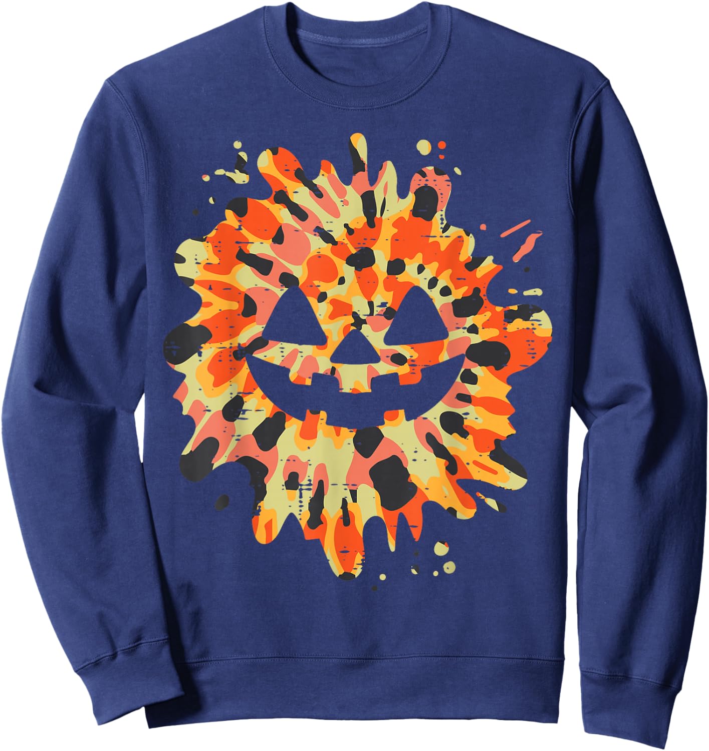 Orange Tie Dye Pumpkin Face Jack O Lantern Halloween Hippie Sweatshirt - Sweatshirt | Navy