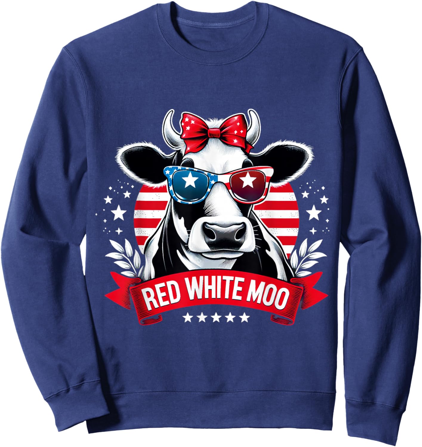 Patriotic Cow USA Flag 4th of July Red and White and Moo Sweatshirt - Sweatshirt | Navy