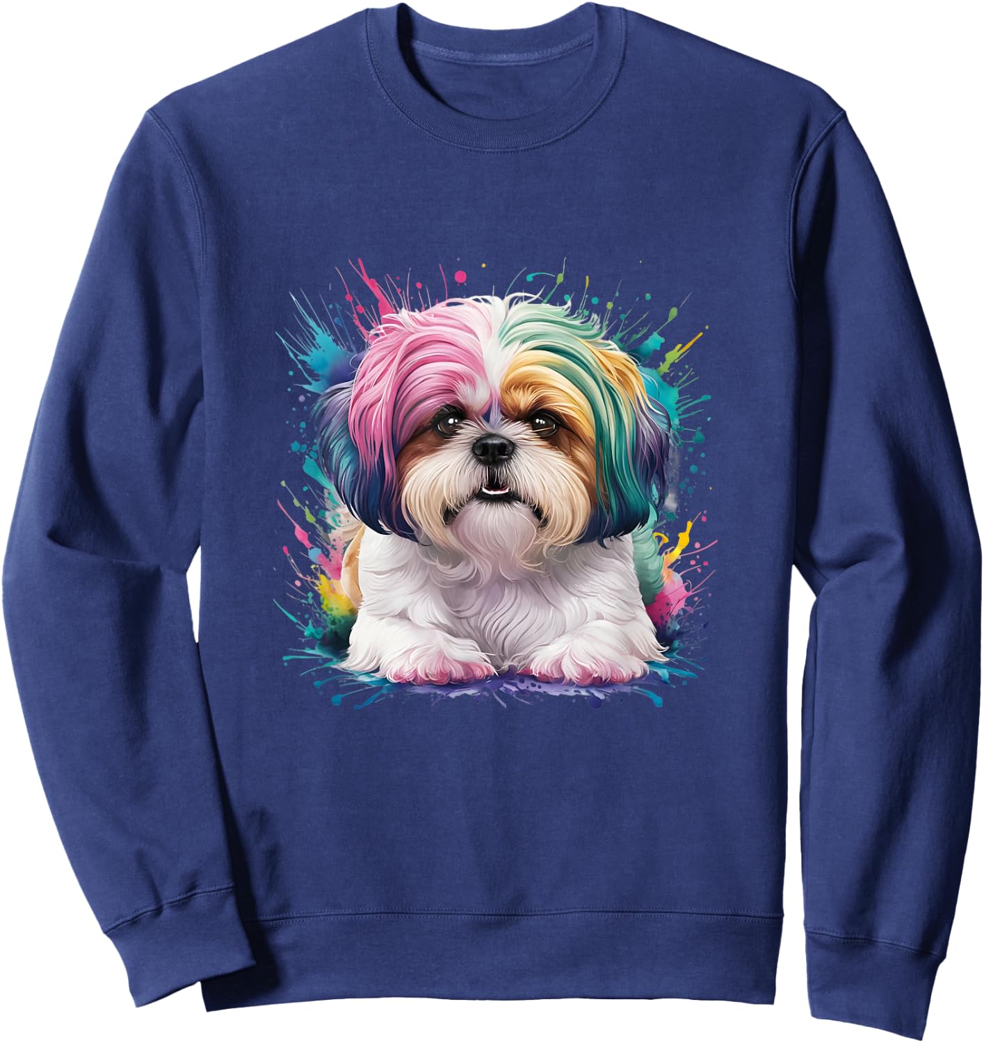 Men Woman Colorful Watercolor Shih Tzu Sweatshirt - Sweatshirt | Navy