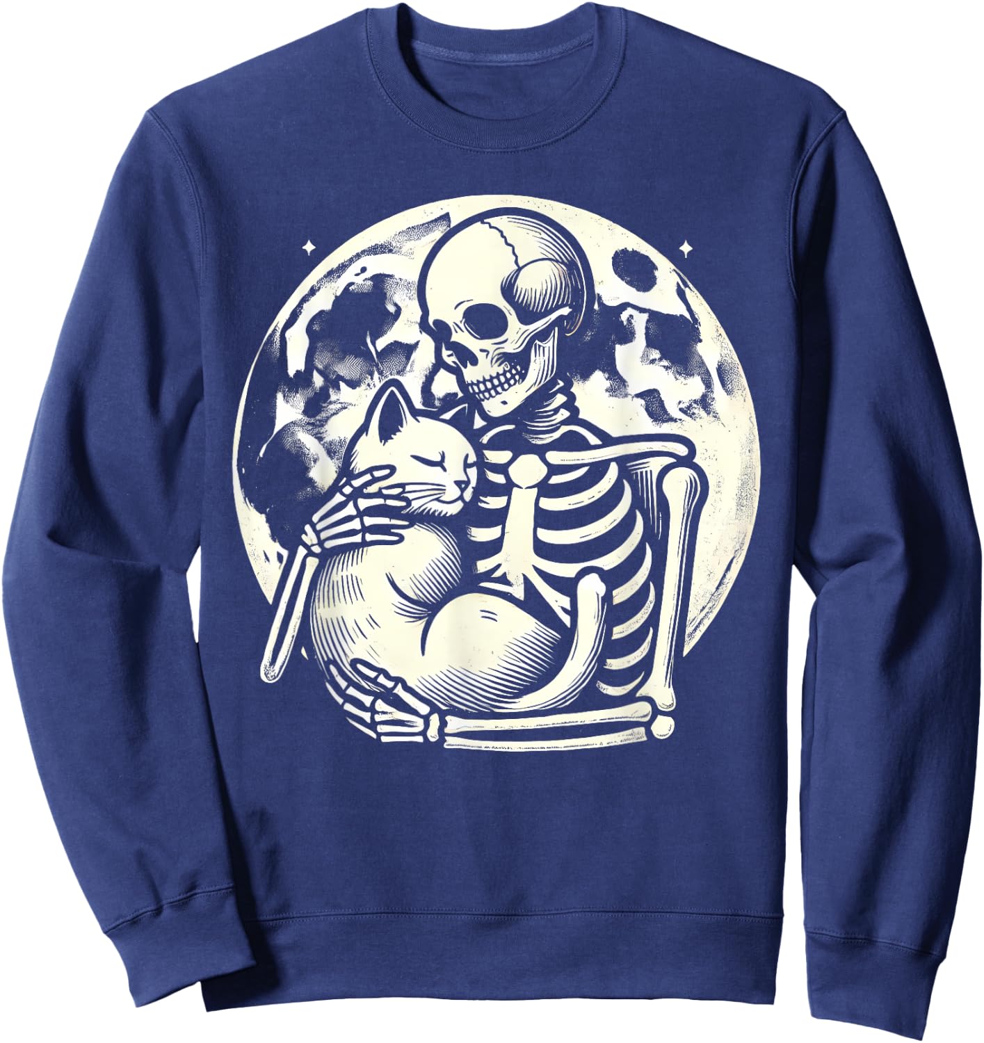 Skeleton Holding Cat Spooky Skull Halloween Gothic Kitty Women Kids Sweatshirt - Sweatshirt | Navy
