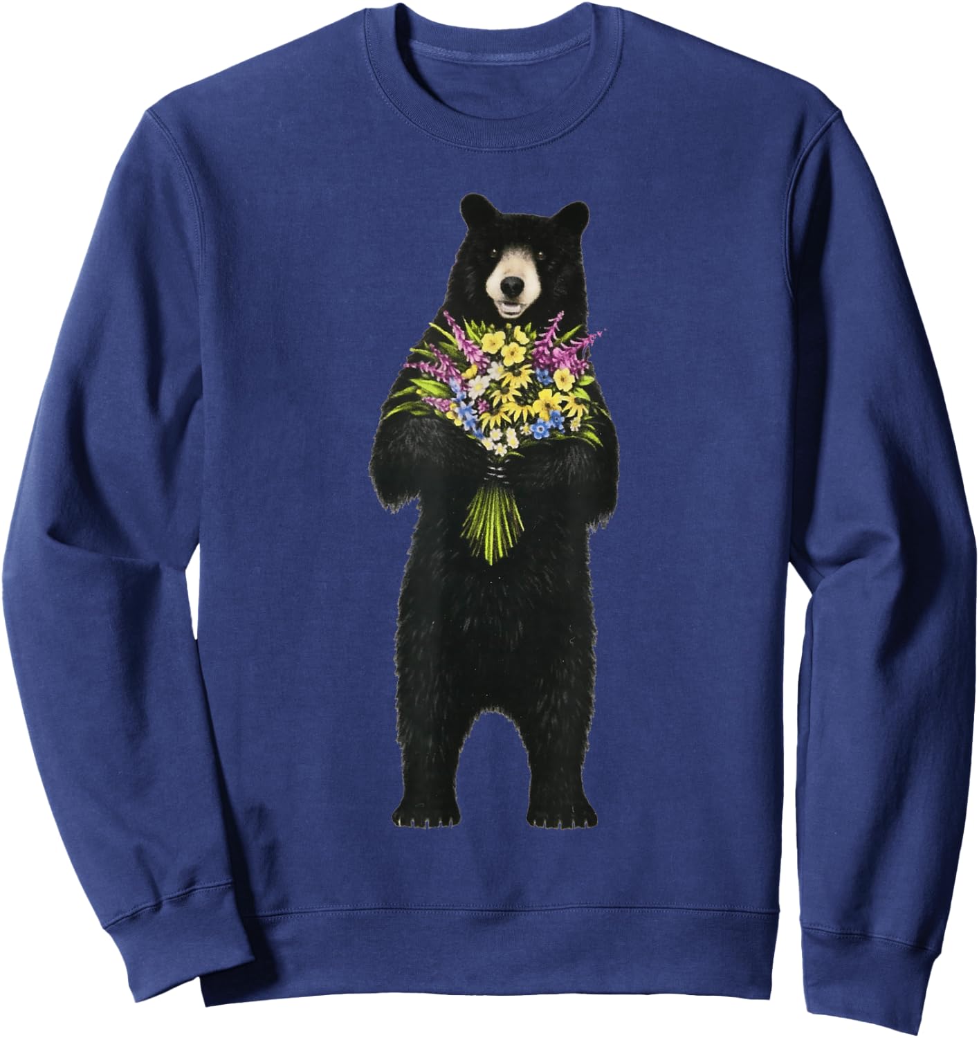 Black bear with a bouquet of wild flowers Sweatshirt - Sweatshirt | Navy