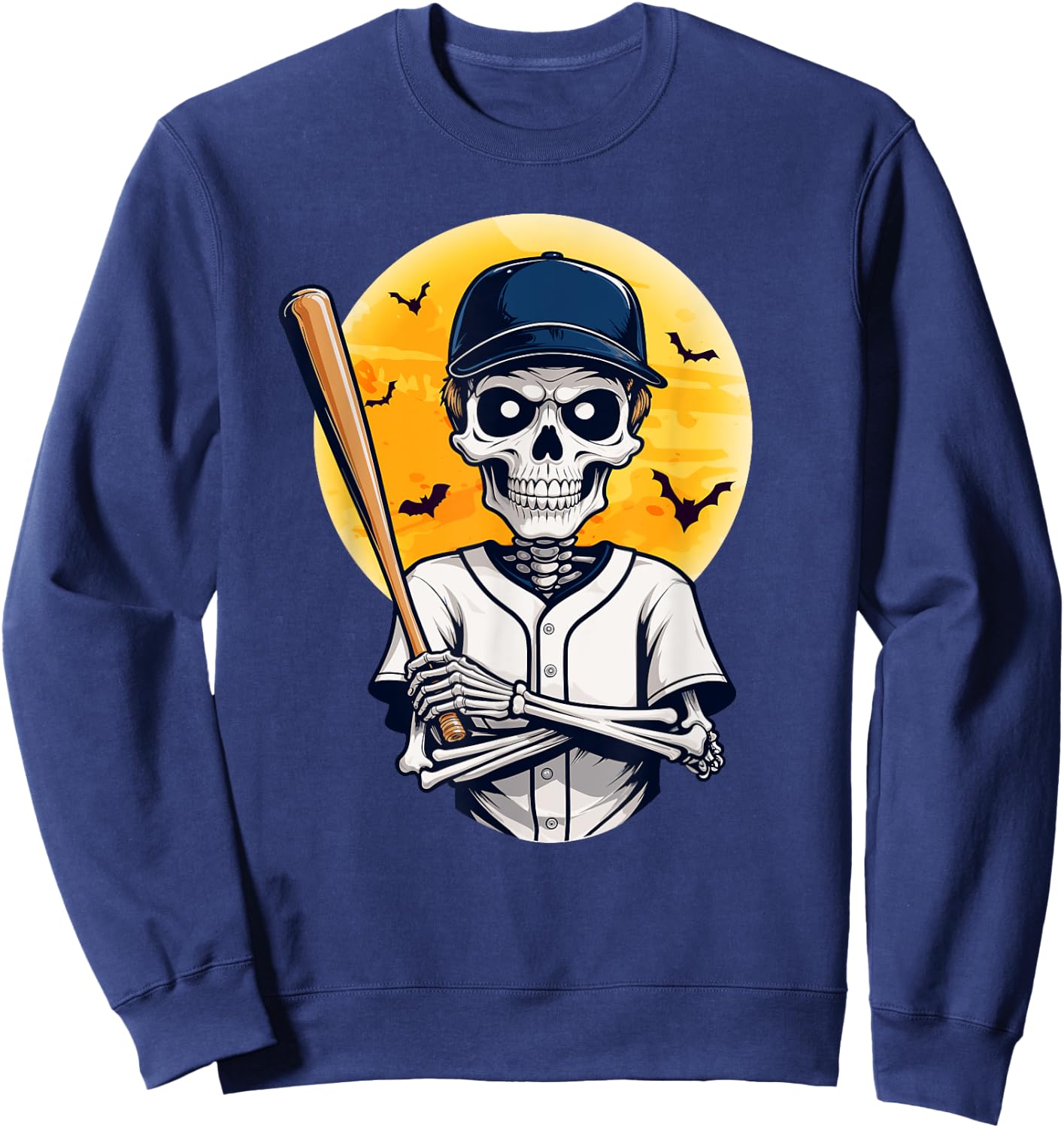 Baseball Skeleton Halloween Skeleton Playing Baseball Sweatshirt - Sweatshirt | Navy