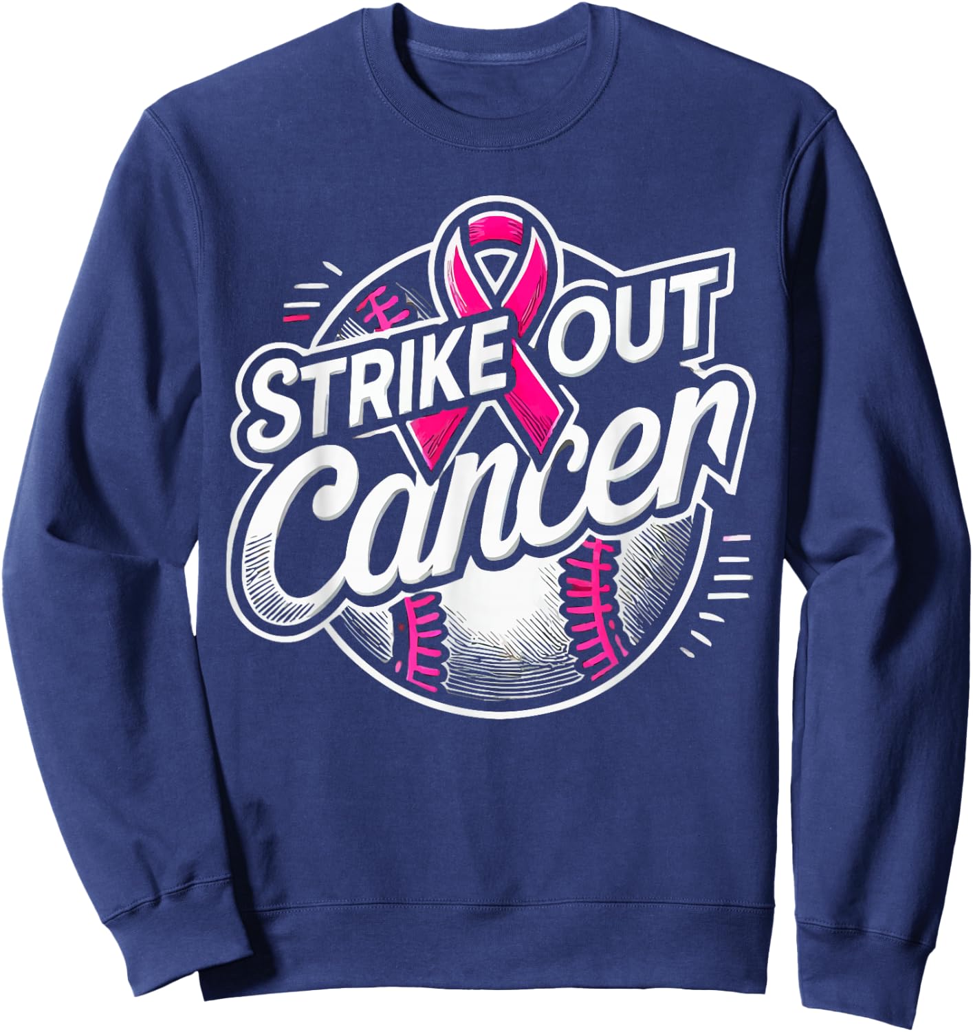 Baseball Breast Cancer Awareness Month Pink Ribbon Sweatshirt - Sweatshirt | Navy