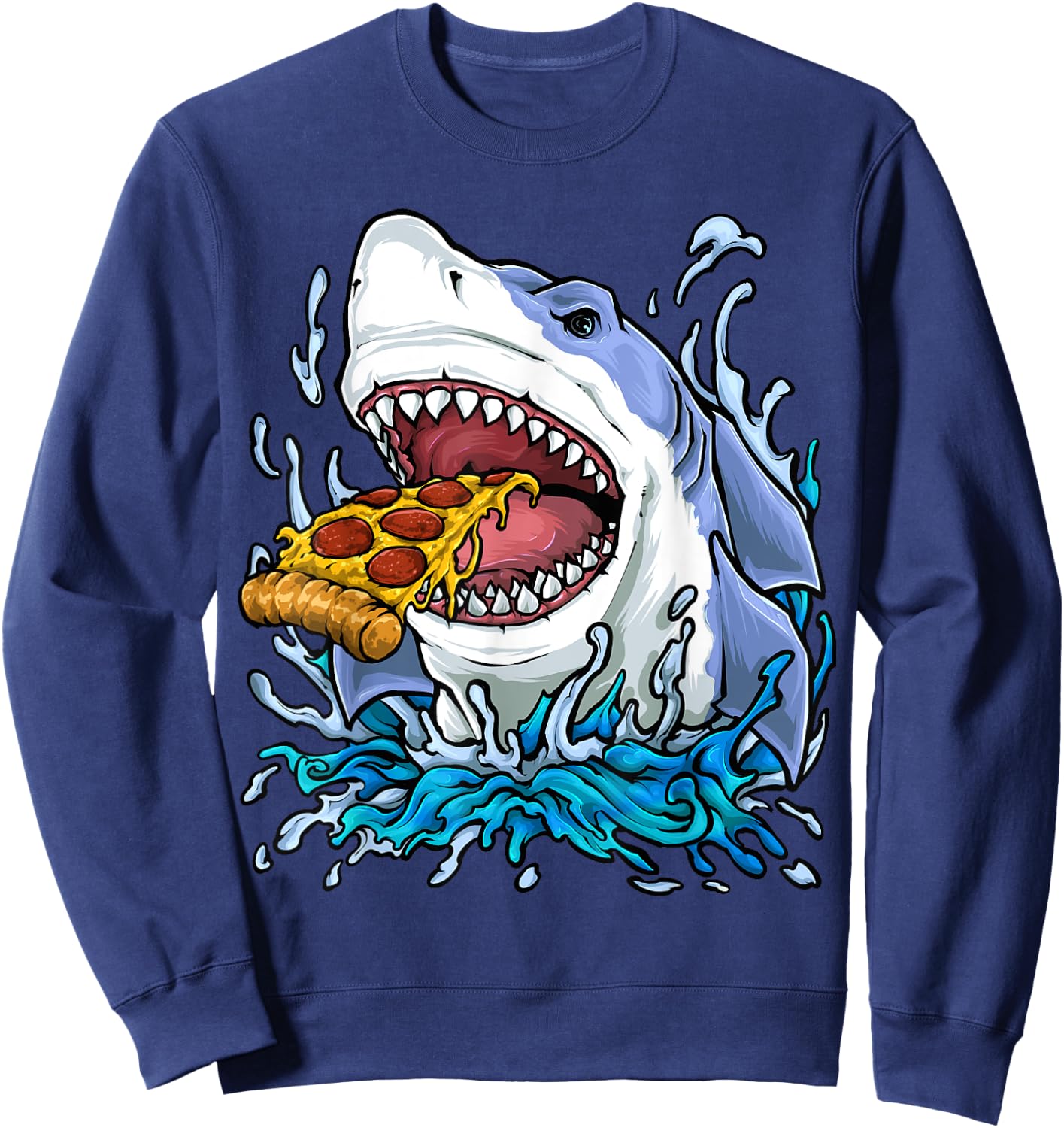 Shark Eating Pizza Sweatshirt - Sweatshirt | Navy