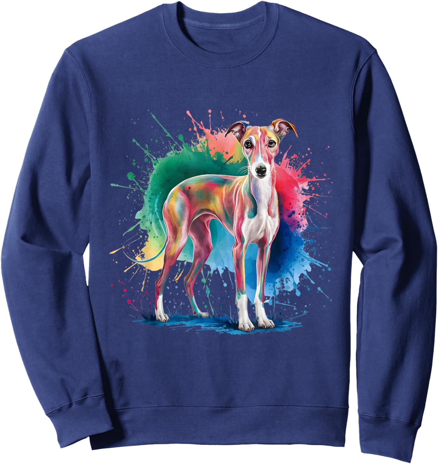 Men Woman Colorful Watercolor Whippet Sweatshirt - Sweatshirt | Navy