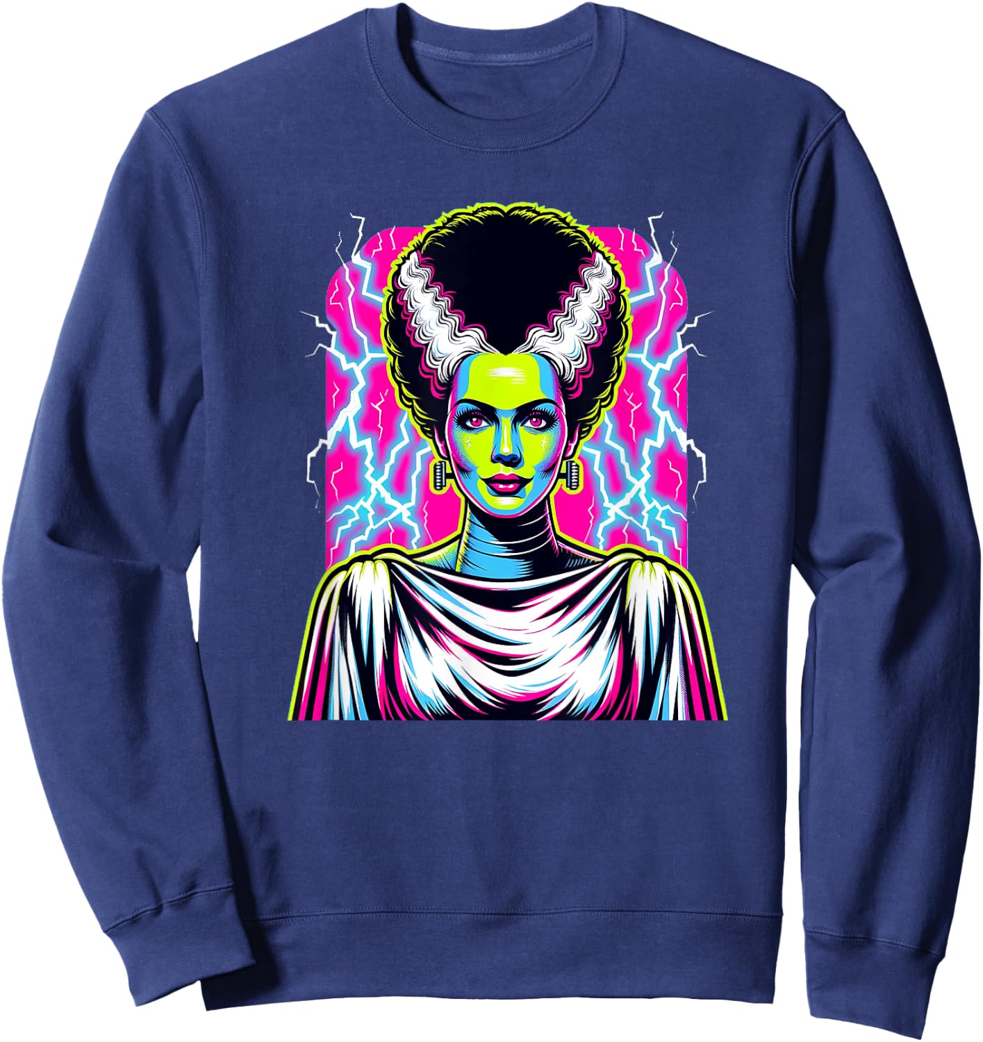 Bride of Frankenstein Bride Vibrant Classic Halloween Horror Sweatshirt - Sweatshirt | Navy