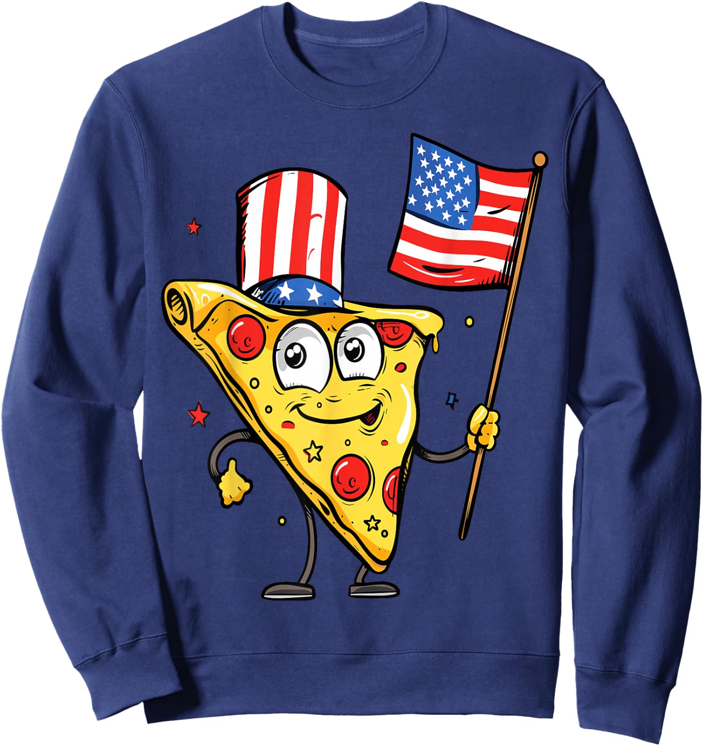 Funny Pizza USA American Flag 4th of July Food Patriotic Sweatshirt - Sweatshirt | Navy