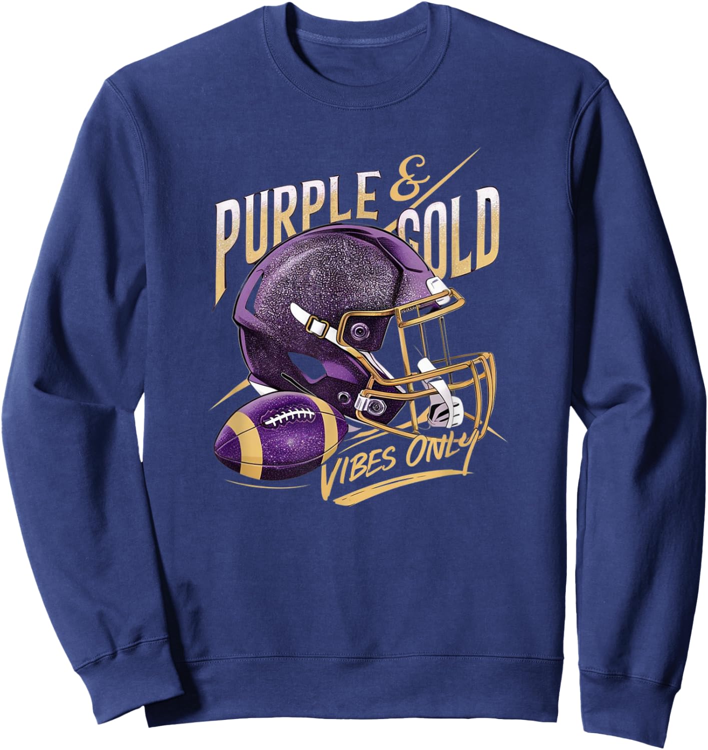 Purple & Gold Vibes Only Football Player Team Matching Sweatshirt - Sweatshirt | Navy