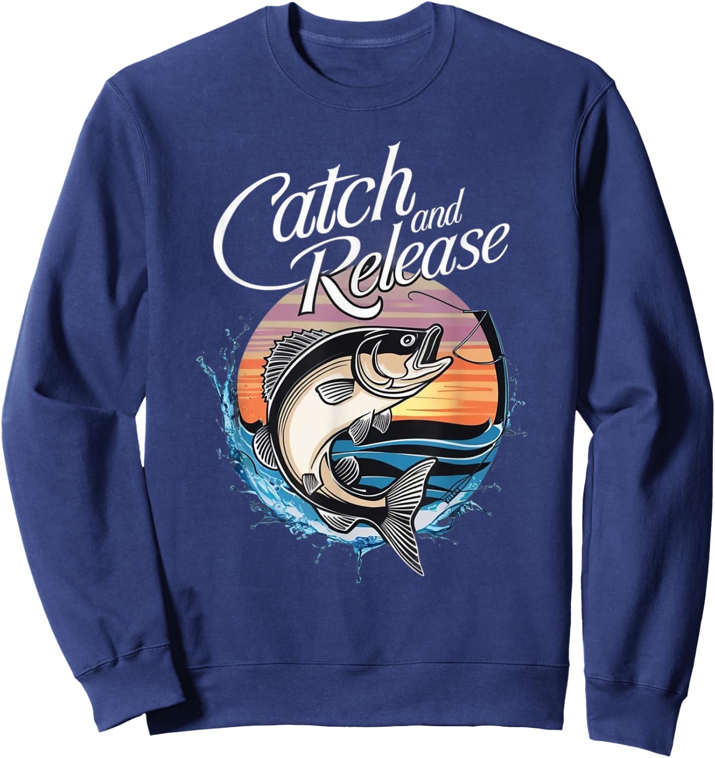 Catch and Release Fish Sunset Fishing Sweatshirt - Sweatshirt | Navy