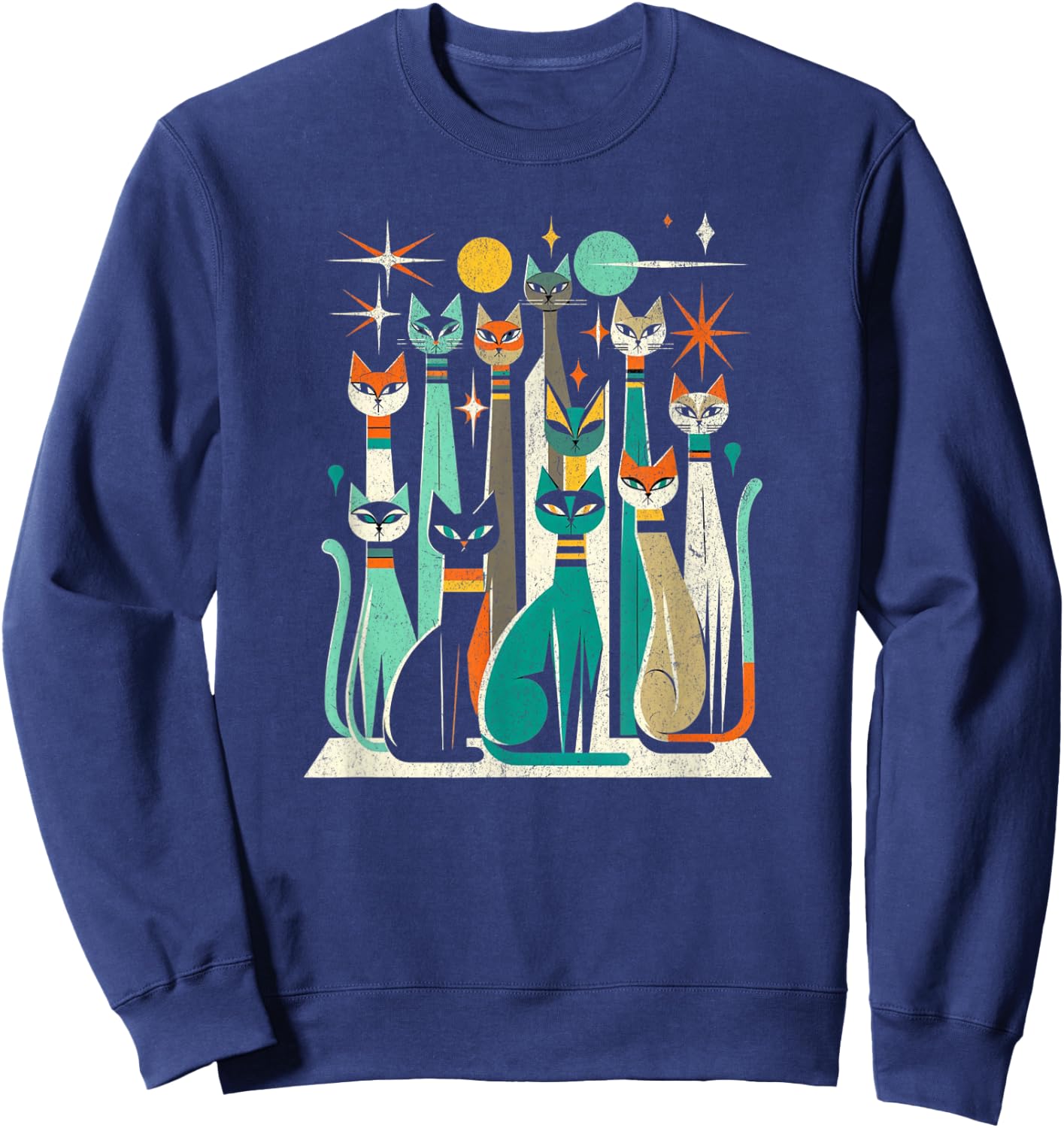 Vintage Retro Mid-Century Long Neck Cats 50s 60s Style Sweatshirt - Sweatshirt | Navy