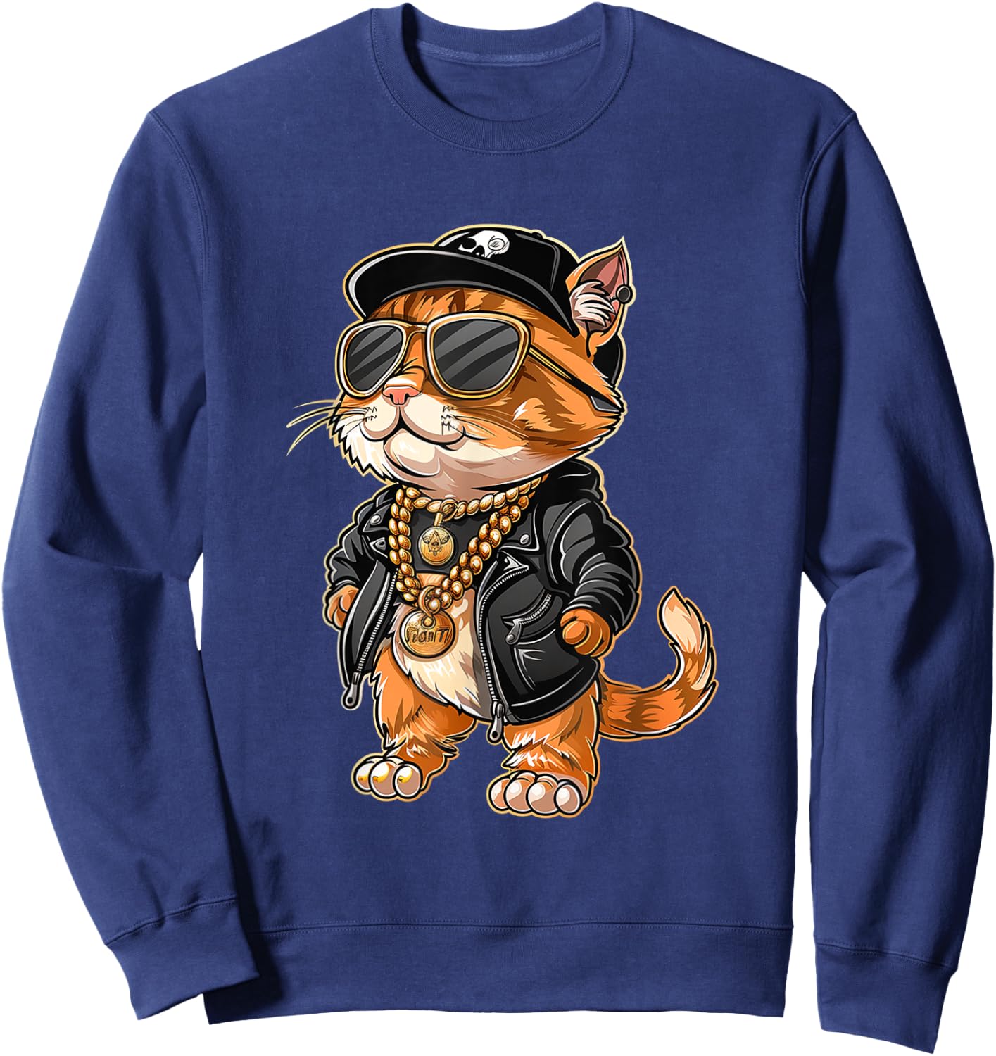 Cat Rapper Gift Cute Cat Rapper Cool Hip Hop Men Women Kids Sweatshirt - Sweatshirt | Navy