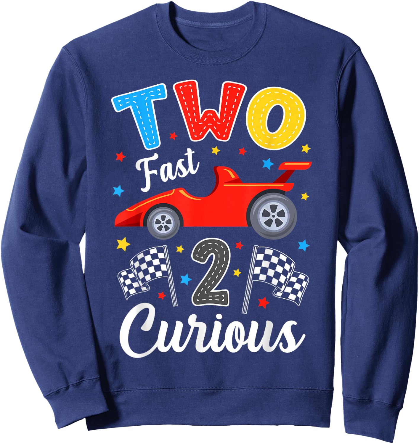 Two Fast 2 Curious Racing 2nd Birthday Boy Girl Sweatshirt - Sweatshirt | Navy