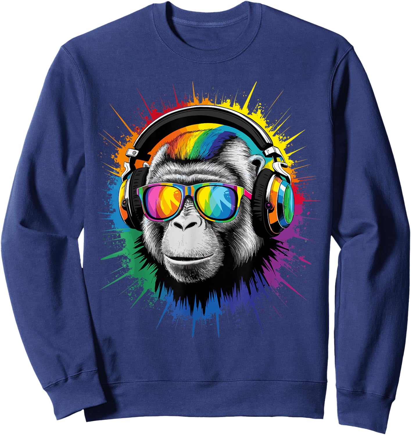 Cool Pop Art Techno Rave EDM Festival Party Monkey DJ Sweatshirt - Sweatshirt | Navy
