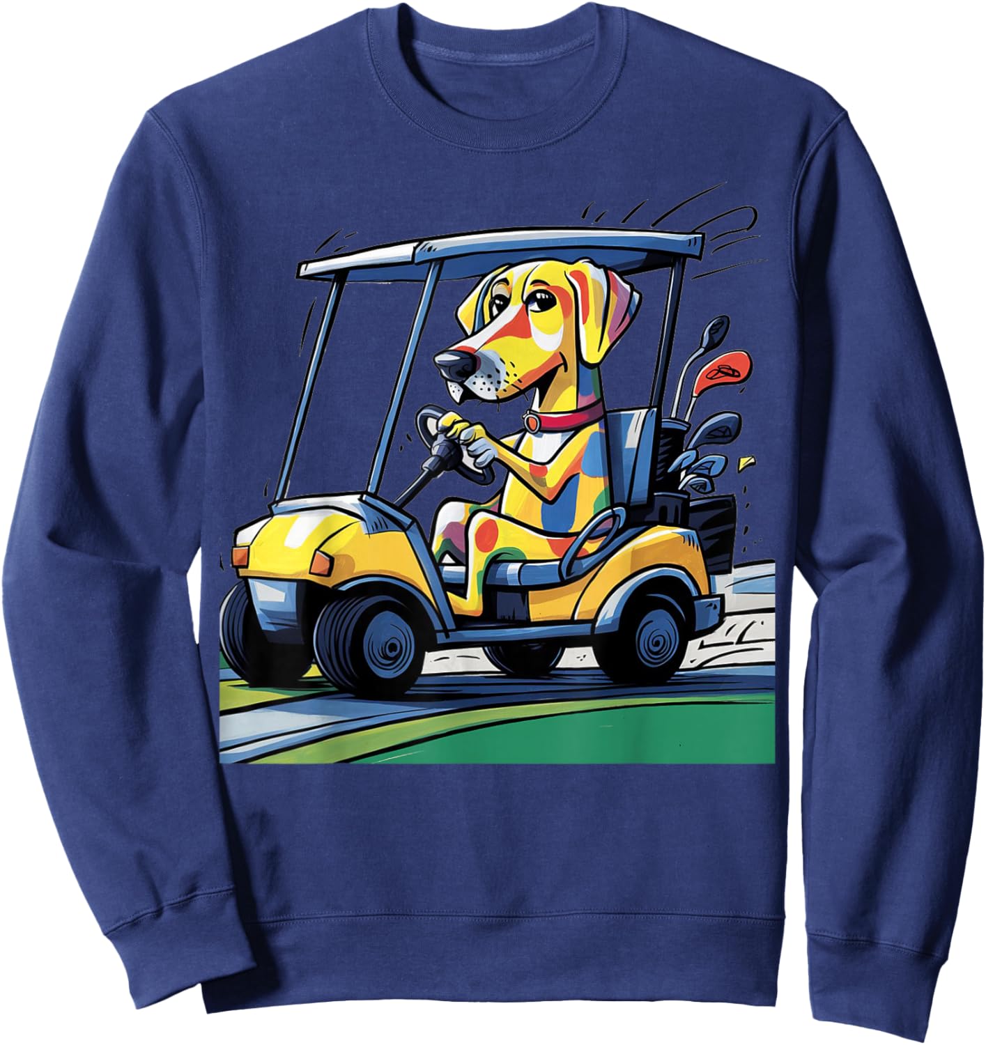 Smileteessports Funny Yellow Lab Dog Driving Golf Cart Women Girls Kids Sweatshirt - Sweatshirt | Navy