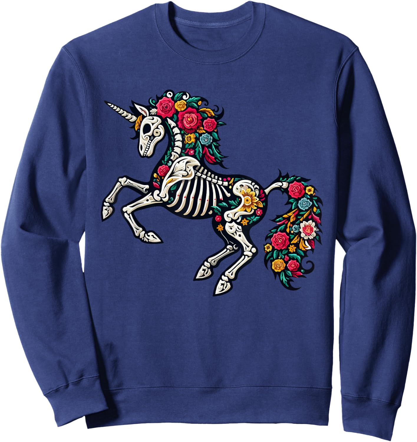 Floral Skeleton Unicorn Mexican Dia De Los Muertos Halloween Sweatshirt - Sweatshirt | Navy
