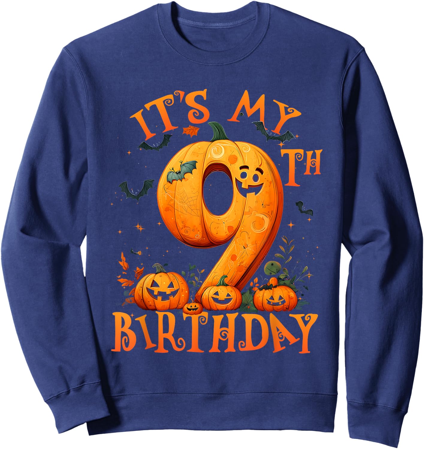 Boo It's My 9th Birthday Halloween Pumpkin 9 Years Old Sweatshirt - Sweatshirt | Navy
