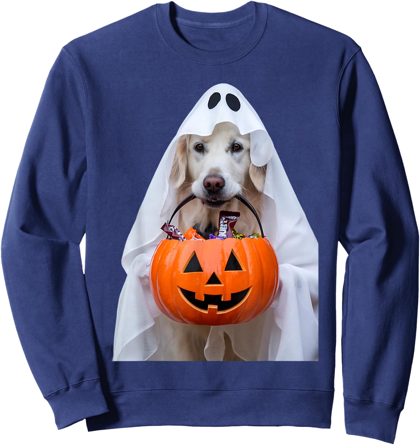 Halloween English Cream Golden Retriever Pumpkin Dog Mom Dad Men Women Girls Kids Sweatshirt - Sweatshirt | Navy