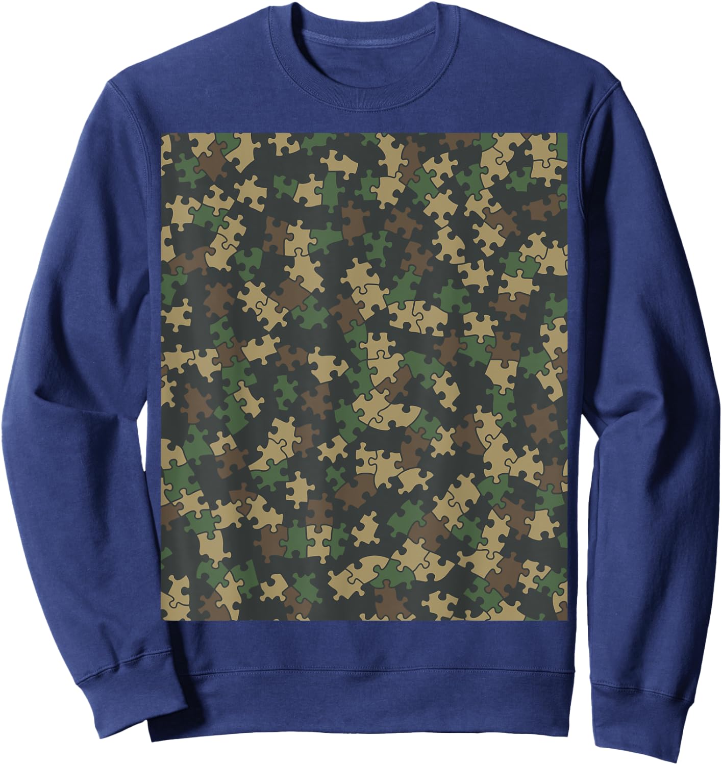 Jigsaw Puzzle Lover Pieces Camo Pattern Puzzler WOODLAND Sweatshirt - Sweatshirt | Navy