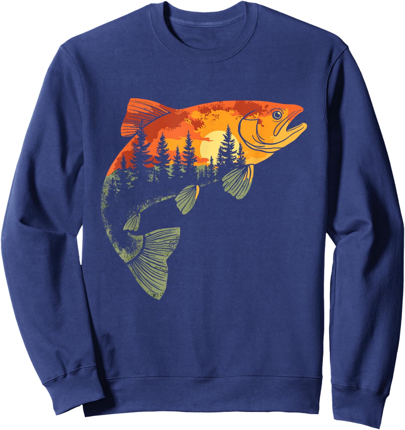 Fishing, Trout, Fly Fishing, Angler Fisherman, Nature Forest Sweatshirt - Sweatshirt | Navy