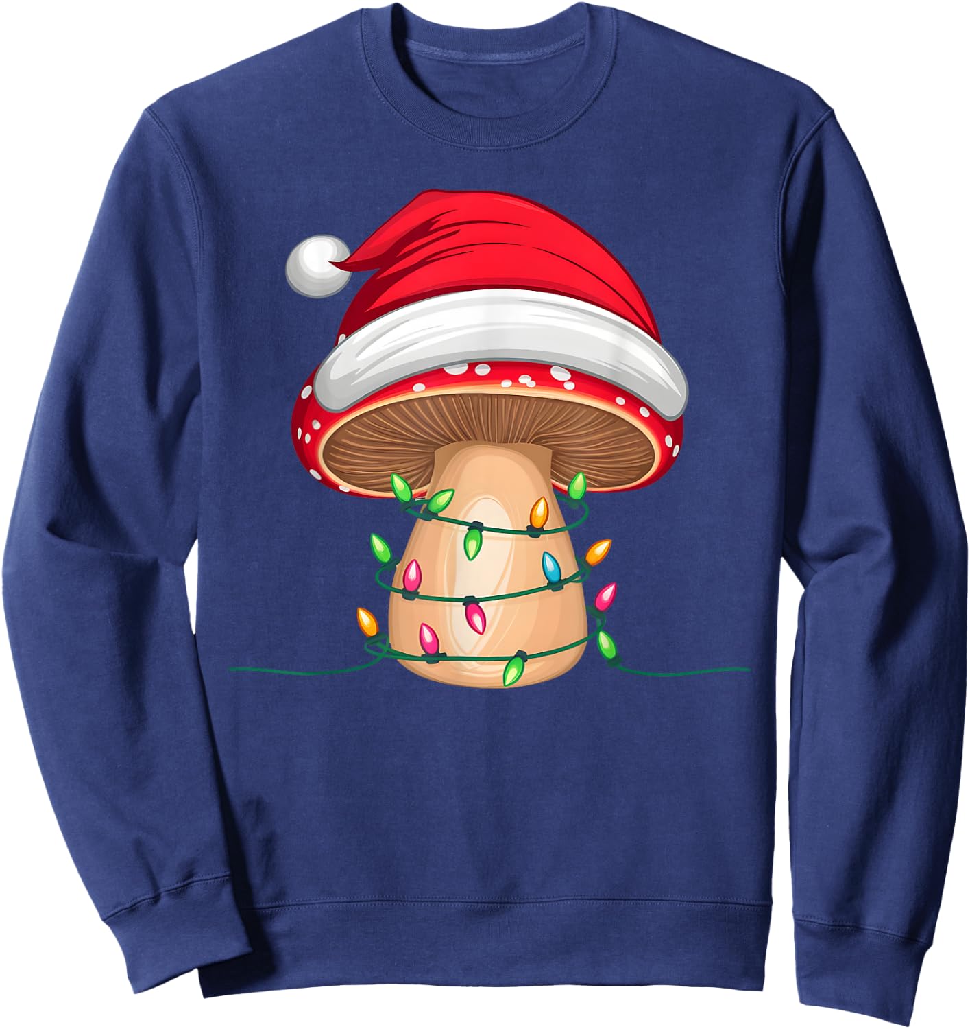 Xmas Lighting Santa Hat Mushroom Christmas Sweatshirt - Sweatshirt | Navy