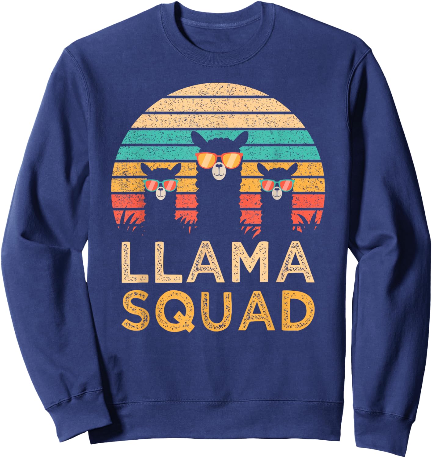 Funny Llama Squad Sunglasses Cool Llamas Vintage Gift Sweatshirt - Sweatshirt | Navy