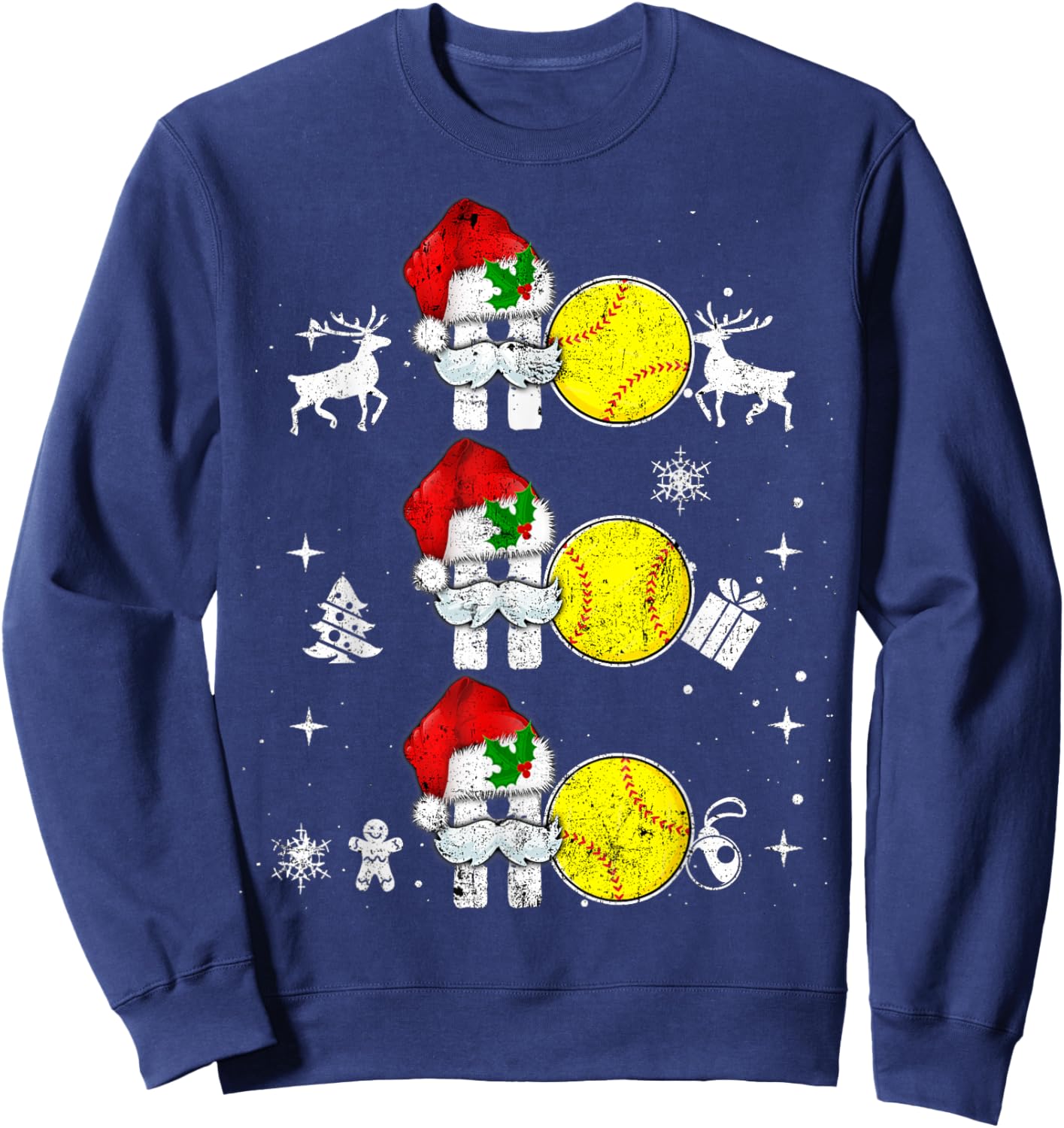 Christmas Softball Ho Ho Funny Xmas Sport Reindeer Santa Hat Sweatshirt - Sweatshirt | Navy