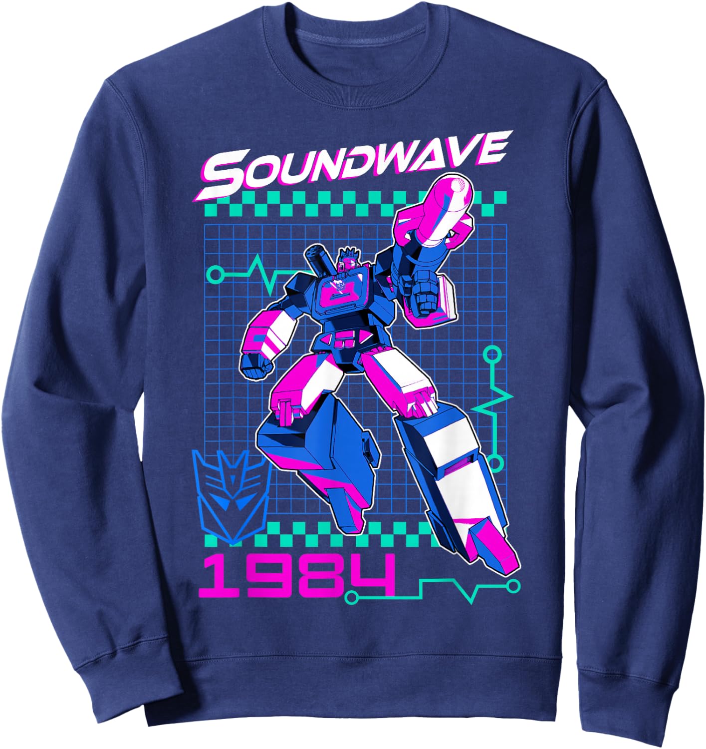 Transformers Soundwave 1984 Retro Grid Logo -Adults - Black - Small Sweatshirt - Sweatshirt | Navy