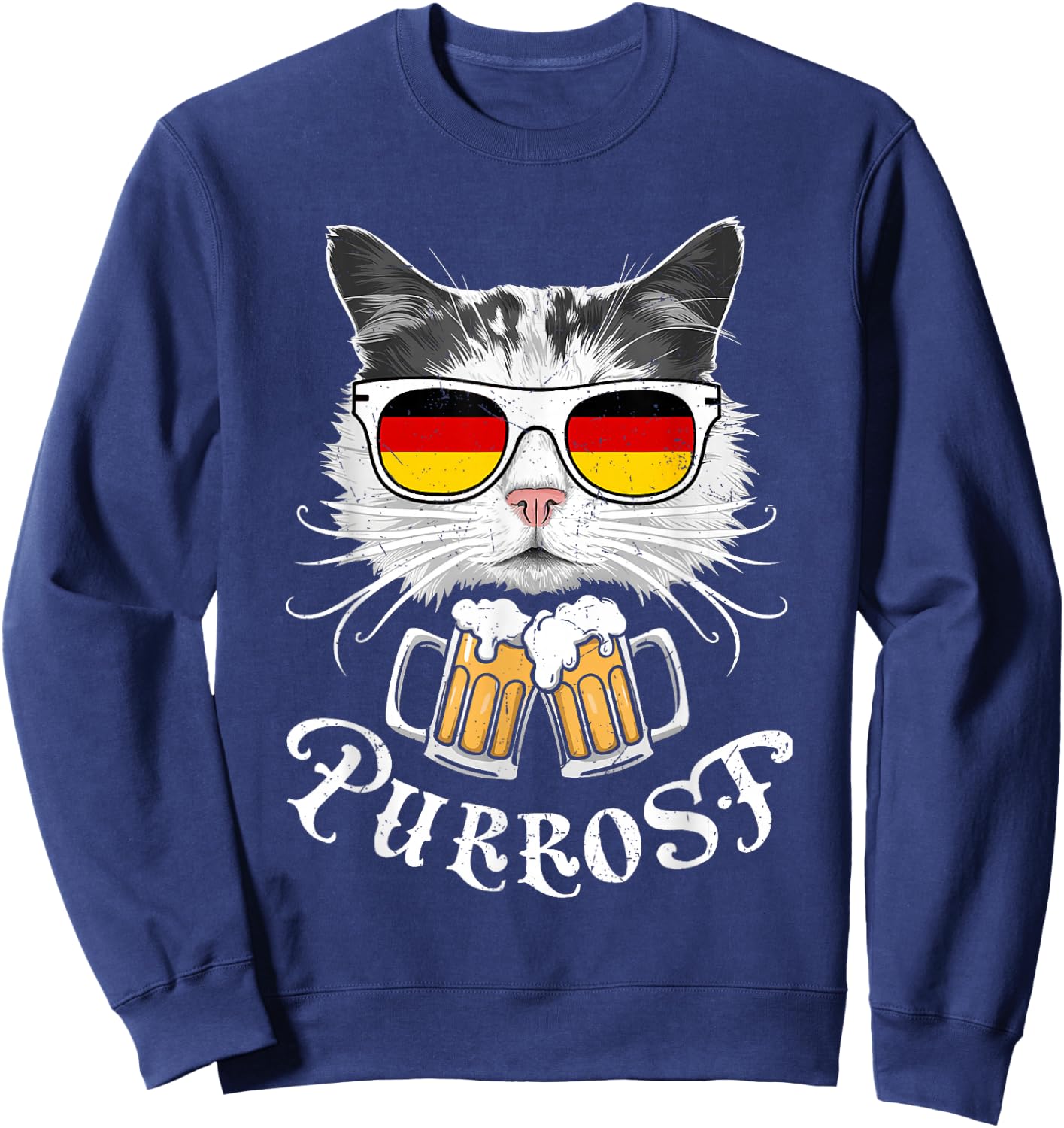 Funny Oktoberfest Cat Kitty Bavarian Drinking Beer Purrost Sweatshirt - Sweatshirt | Navy