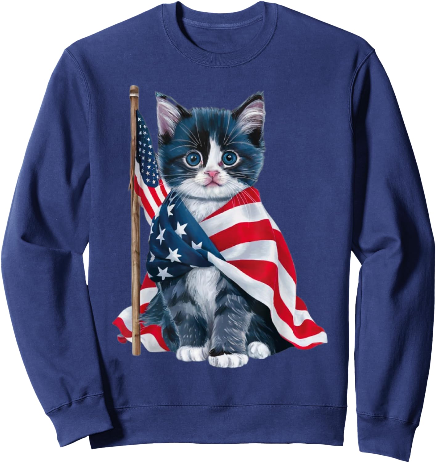 Patriotic Black Cat Shirt 4th of July Women Men Kids Sweatshirt - Sweatshirt | Navy