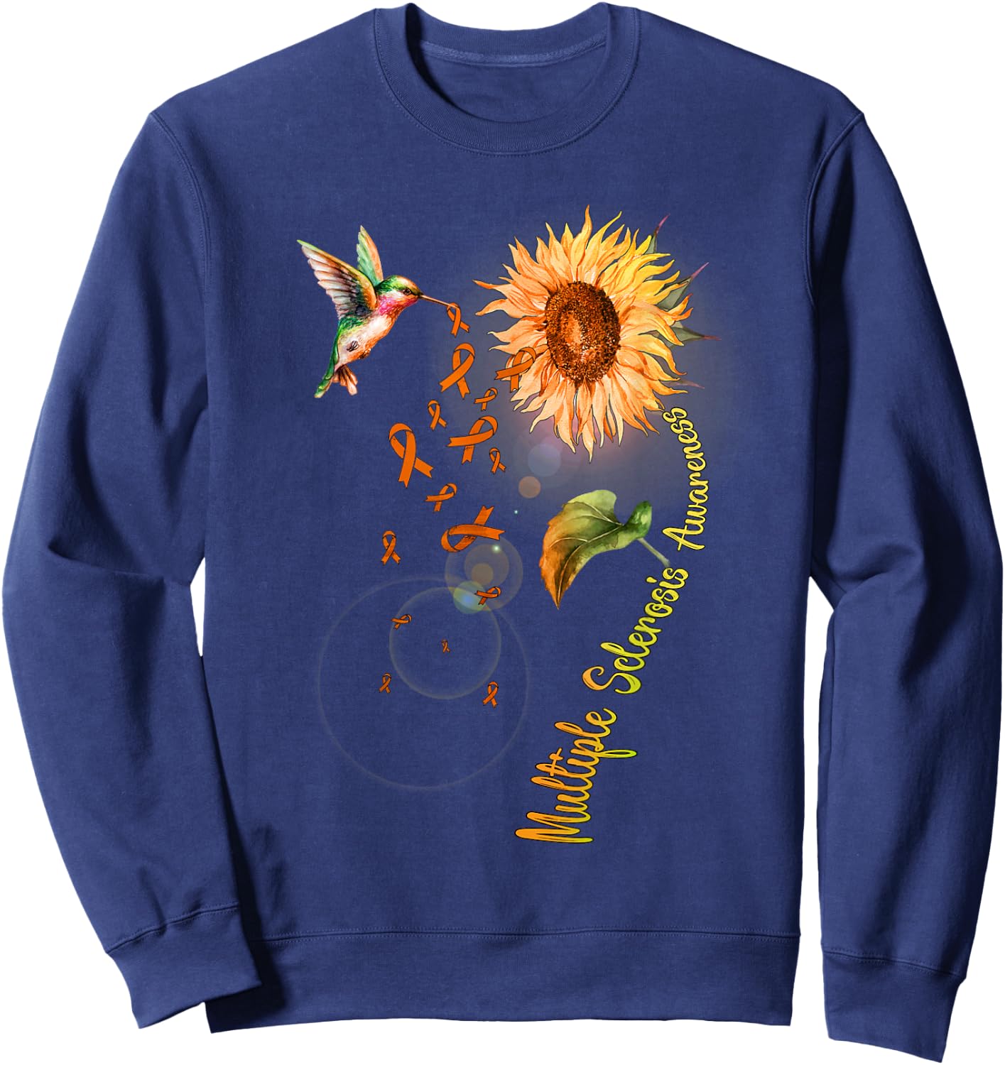 Multiple Sclerosis Sunflower Hummingbird Sweatshirt - Sweatshirt | Navy