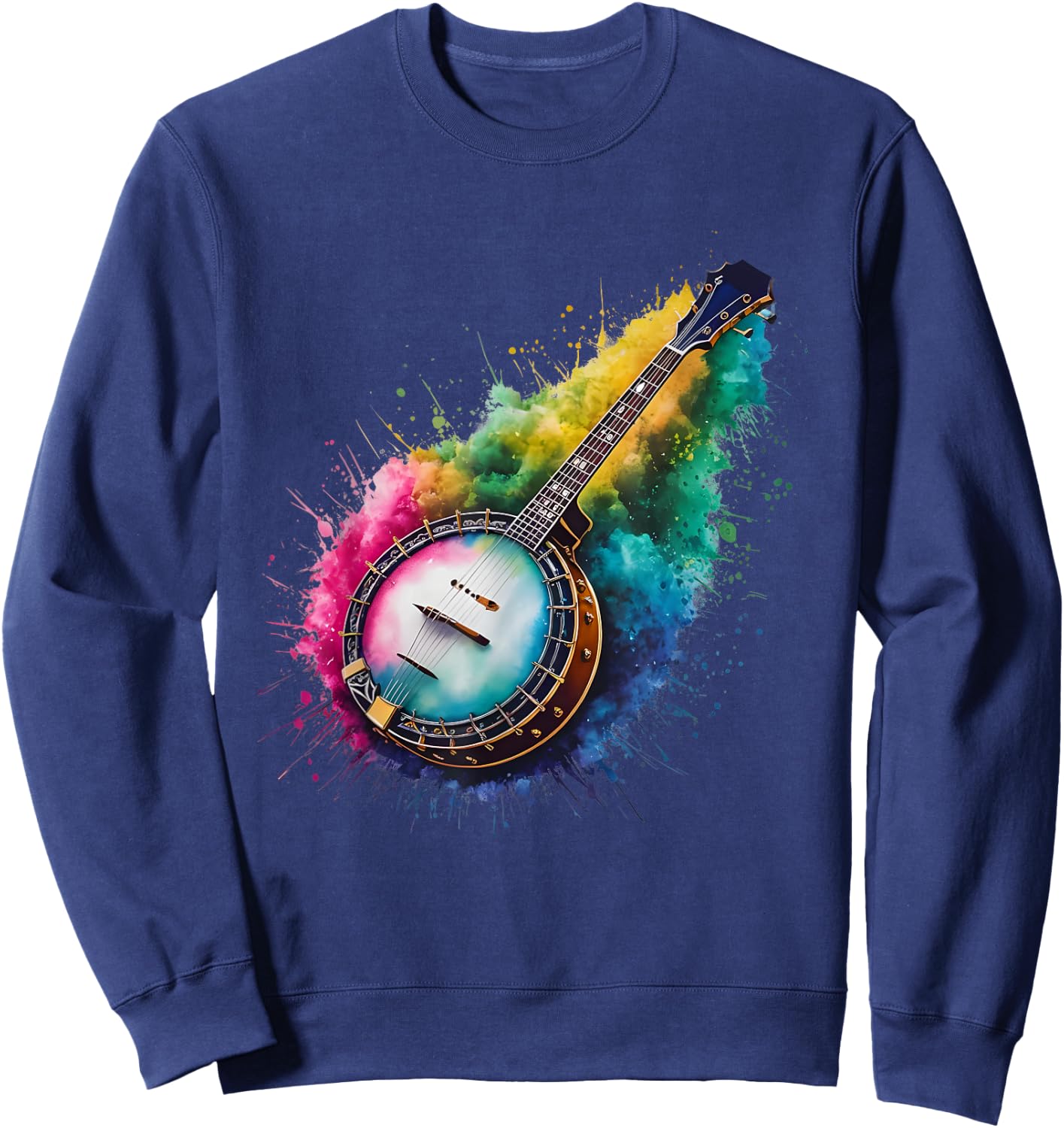 Playing Banjo Men Woman Colorful Watercolor Banjo Sweatshirt - Sweatshirt | Navy