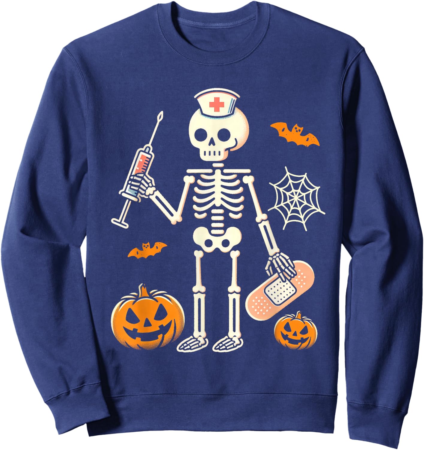 Halloween Nicu Nurse Skeleton Scrub Top Costume Women Men Sweatshirt - Sweatshirt | Navy
