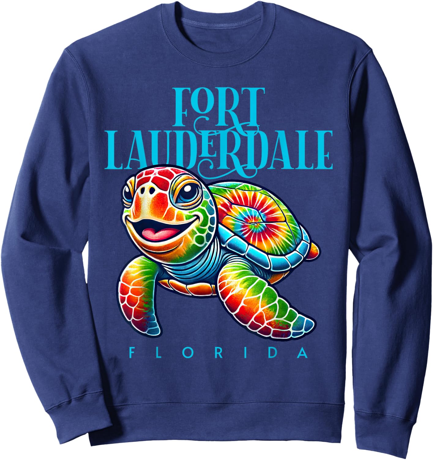 Fort Lauderdale Florida Smiling Tie Dye Sea Turtle Sweatshirt - Sweatshirt | Navy