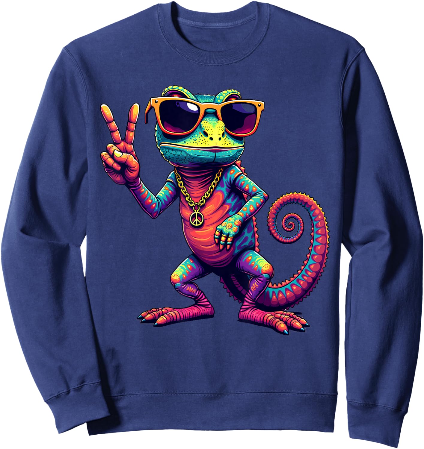 Groovy Peace Chameleon,, Funny Vintage Chameleon Sweatshirt - Sweatshirt | Navy