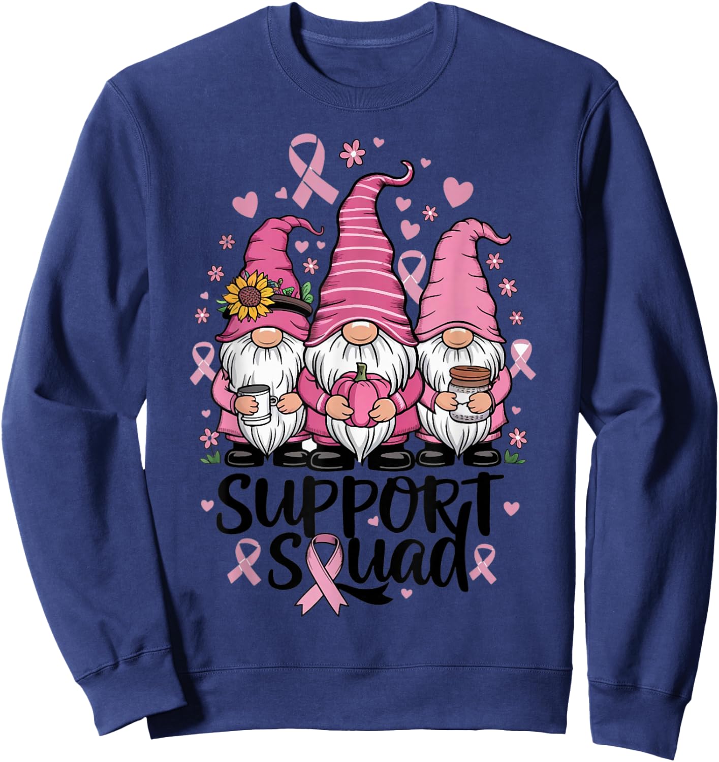 Gnome Support Squad Breast Cancer Awareness Pink Clothing Sweatshirt - Sweatshirt | Navy