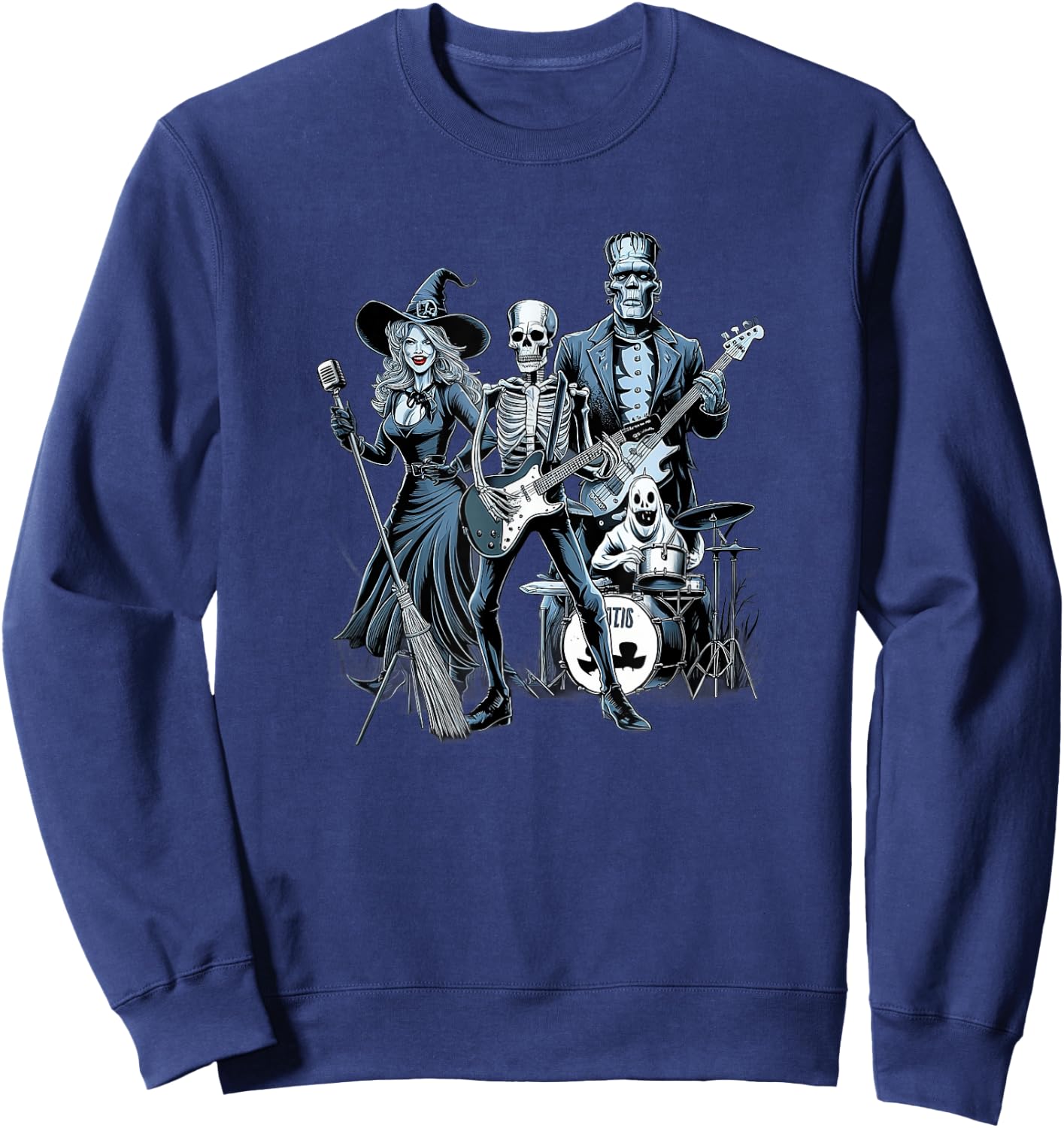 Rock Band Halloween Witch Skeleton Frankenstein Ghost Sweatshirt - Sweatshirt | Navy