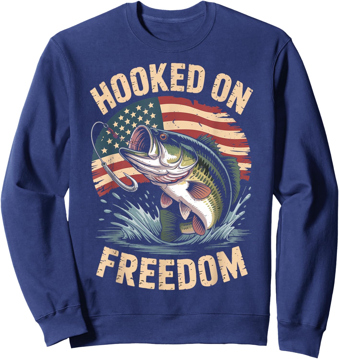 Youth Boy Hooked On Freedom Fishing 4th July Men Patriotic Sweatshirt - Sweatshirt | Navy