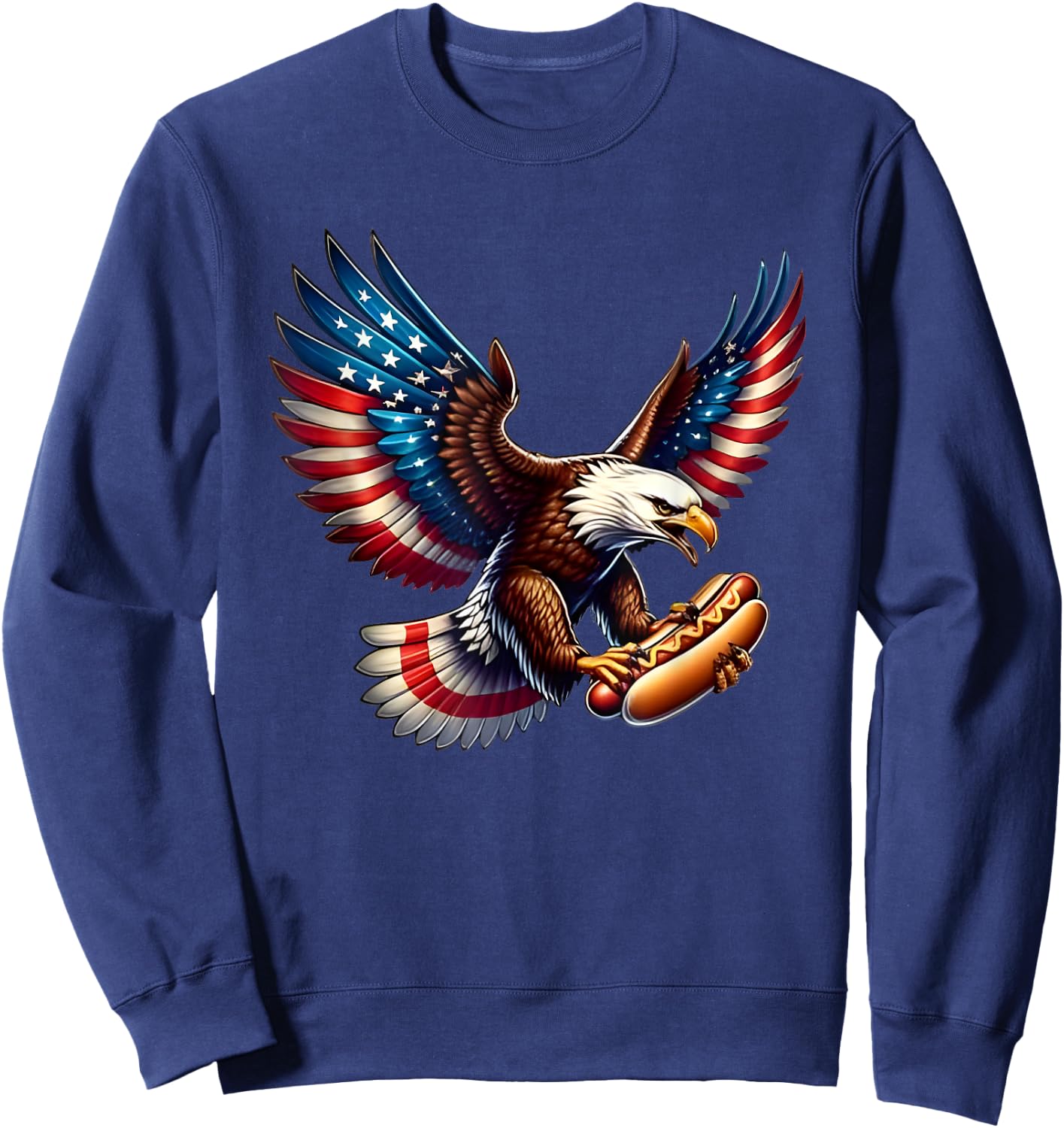 Bald Eagle Hotdog American Flag Men Sweatshirt - Sweatshirt | Navy