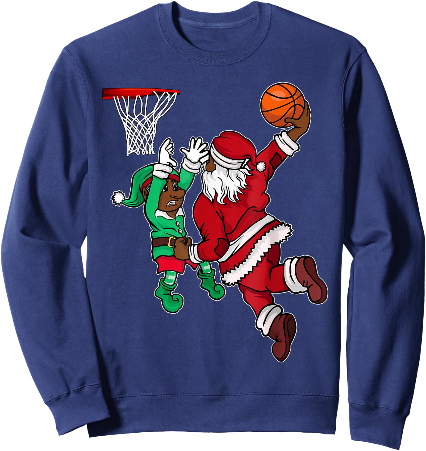 African American Santa Elf Playing Basketball Black Boys Men Sweatshirt - Sweatshirt | Navy
