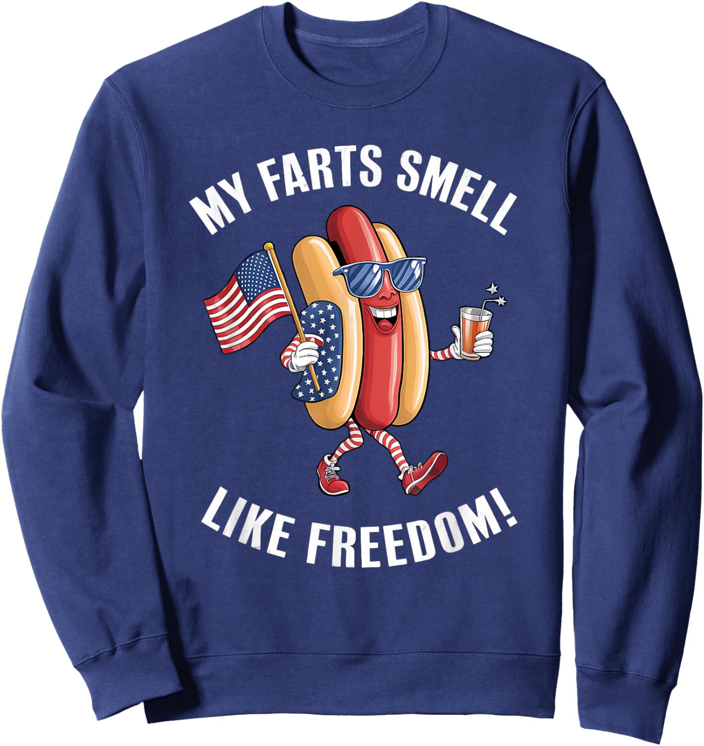 My Farts Smell Like Freedom Funny hotdog Patriotic Graphic Kids Men Sweatshirt - Sweatshirt | Navy