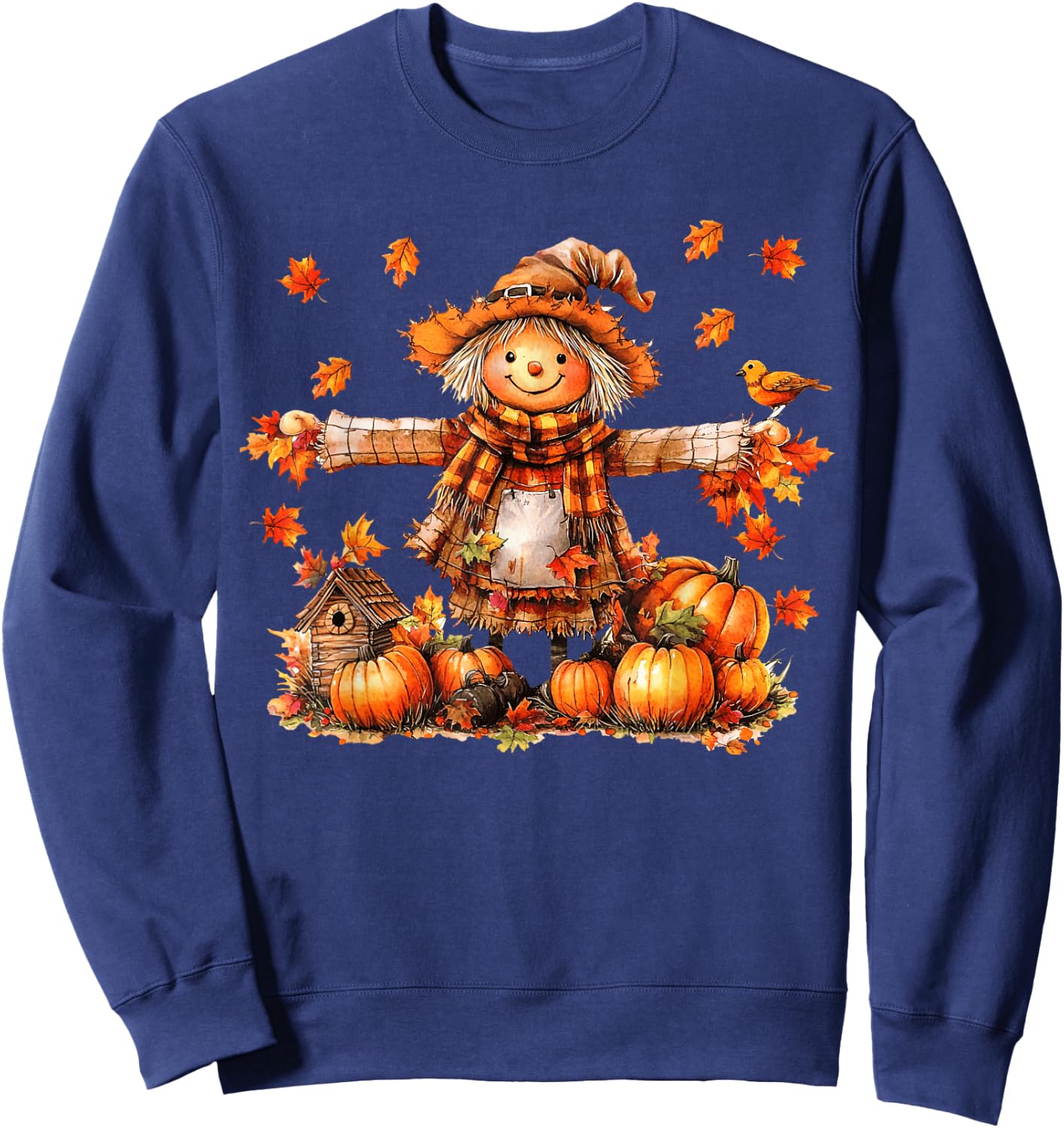 Cute Scarecrow Autumn Pumpkin Happy Thanksgiving Halloween Sweatshirt - Sweatshirt | Navy