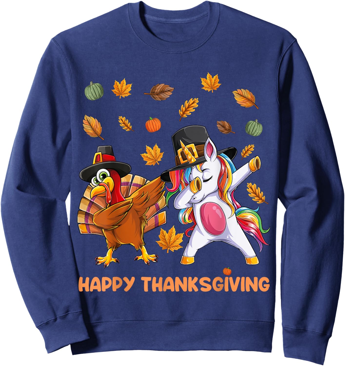 dabbing Turkey Unicorn Thanksgiving For Girls Pilgrim Hat Sweatshirt - Sweatshirt | Navy