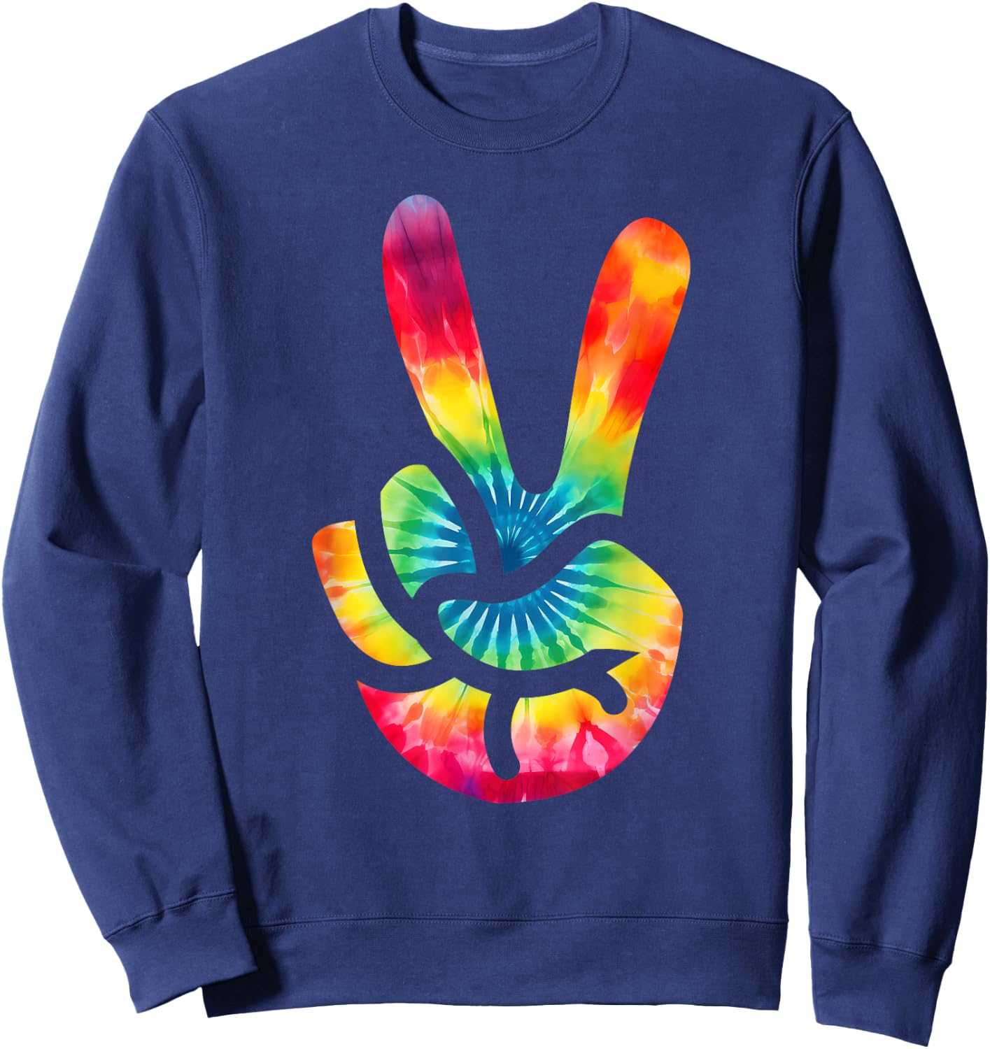 Peace Sign V Fingers Sign Tie Dye Peace Sweatshirt - Sweatshirt | Navy