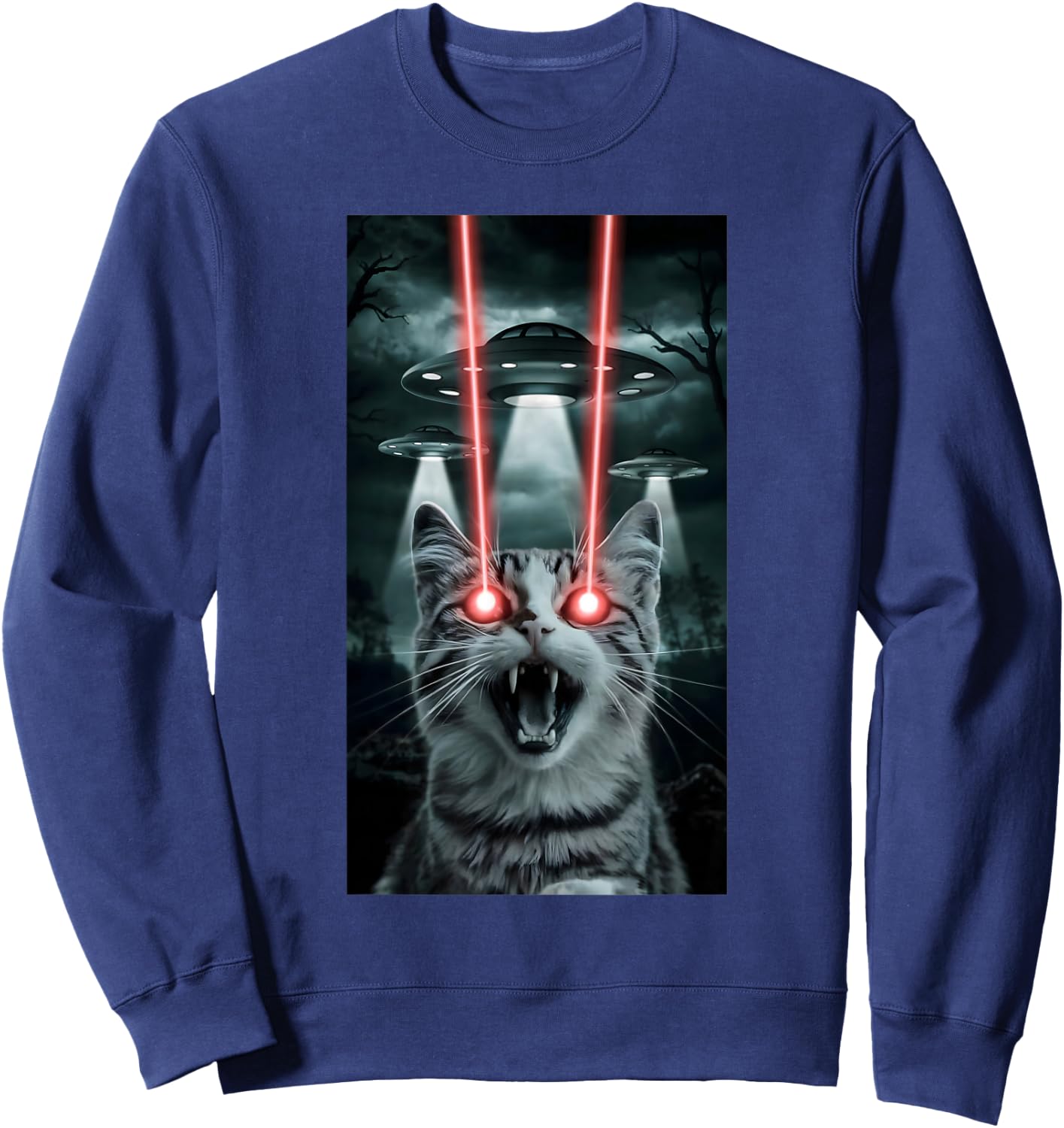 Alien Cat Selfie With Ufo Laser Eyes Sweatshirt - Sweatshirt | Navy