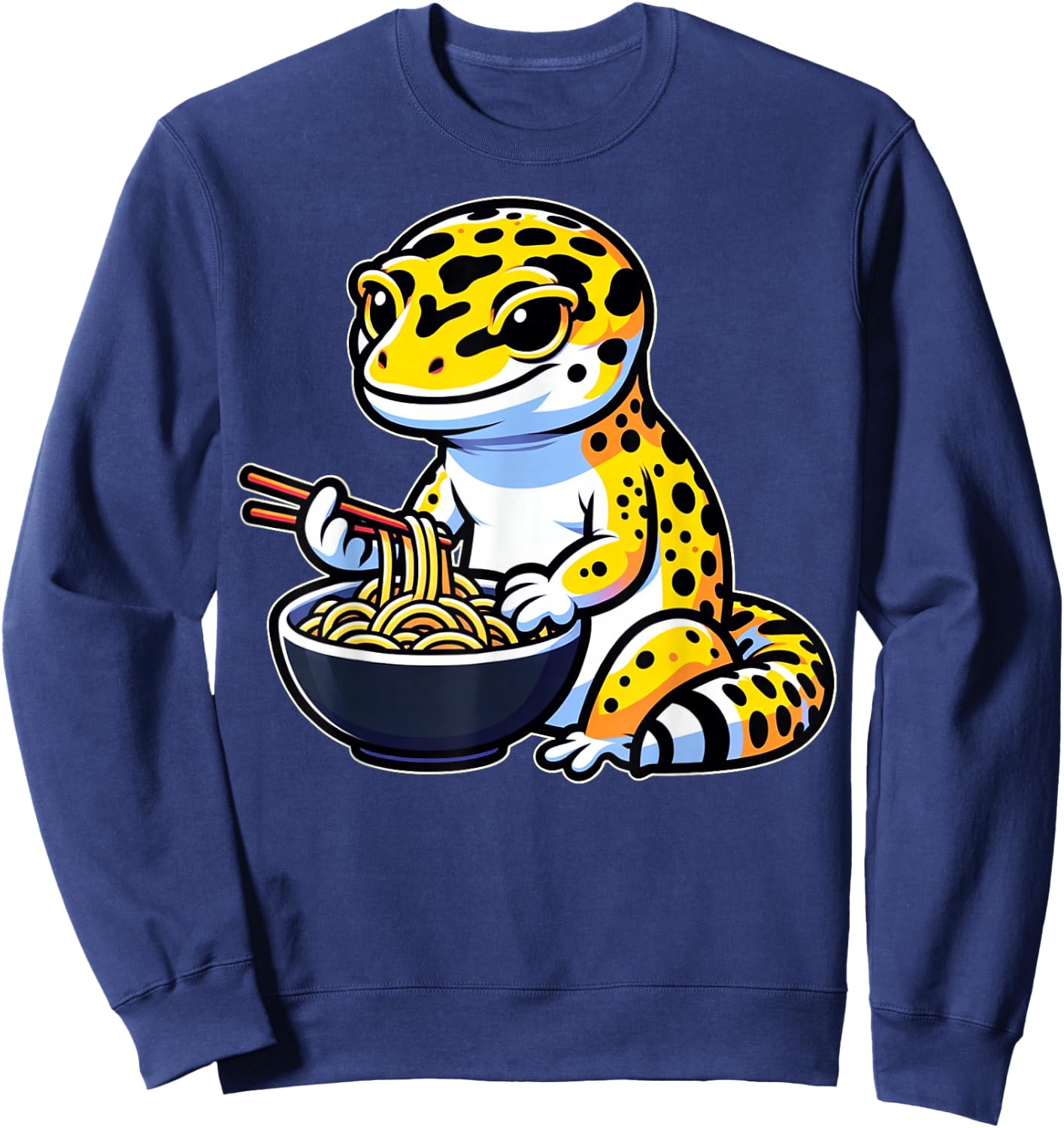 Kawaii Leopard Gecko Lover Gifts Leopard Gecko Eating Ramen Sweatshirt - Sweatshirt | Navy