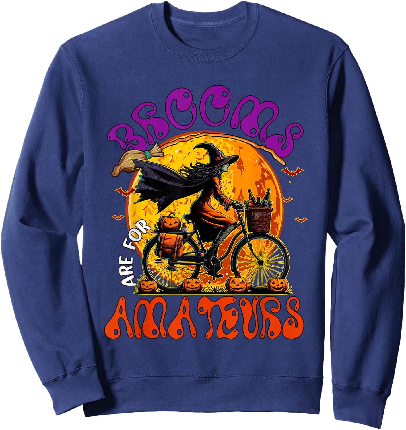 Brooms Are For Amateurs Halloween Witch Riding Bicycle Sweatshirt - Sweatshirt | Navy