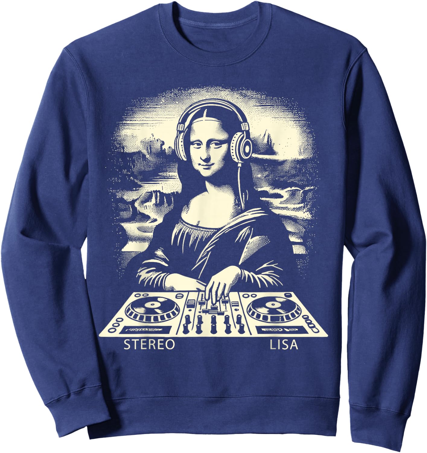 Mona Lisa DJ Stereo Lisa Pun Men Women Kids Funny Dj Party Sweatshirt - Sweatshirt | Navy